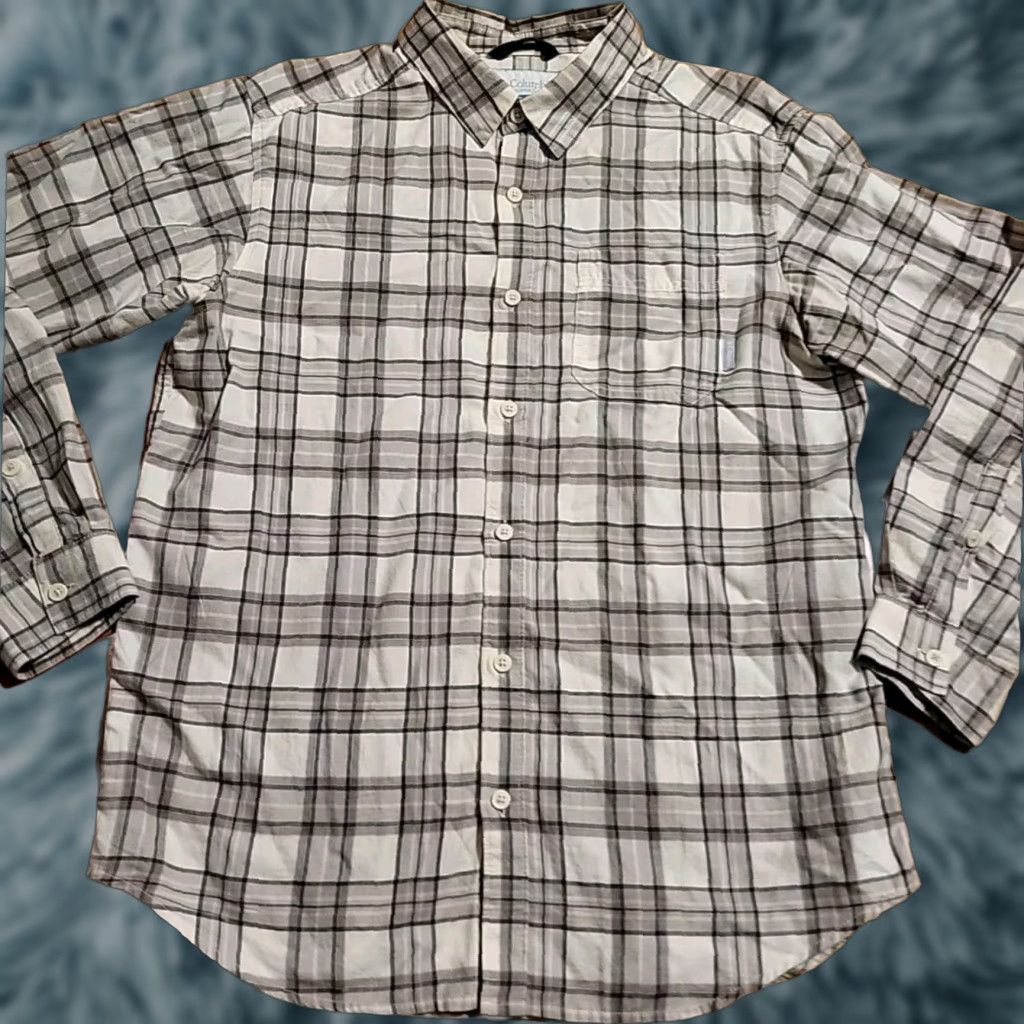 Vintage Columbia LS Button-Up Shirt Plaid Cotton Long Sleeve Men M 42 in Gray Brown White Outdoor Camping Hiking Practical Pockets Size US M / EU 48-50 / 2 - 1 Thumbnail