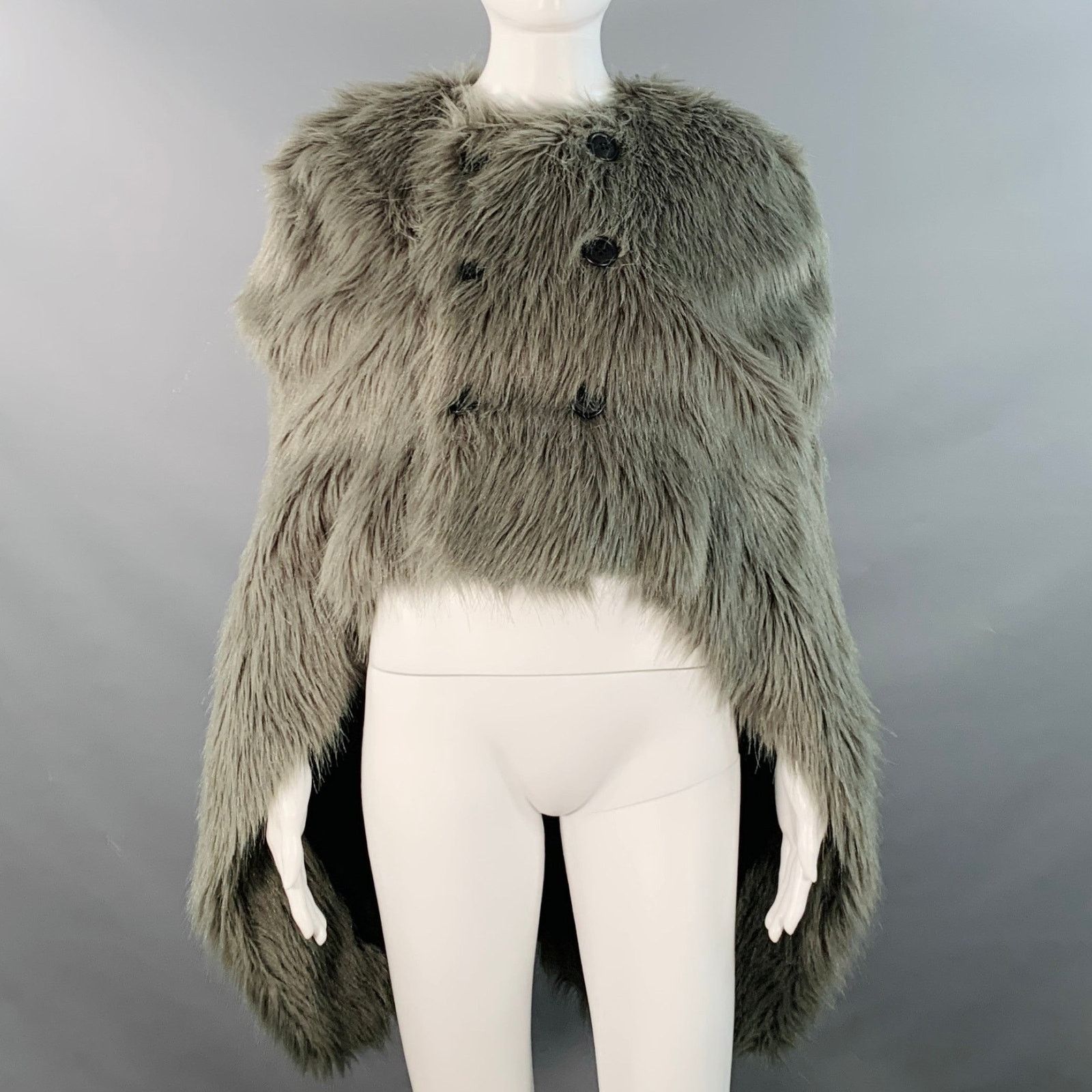 Y-3 Grey Black Shaggy Faux Fur Double Breasted Cocoon Cape Vest Size M / US 6-8 / IT 42-44 - 1 Thumbnail