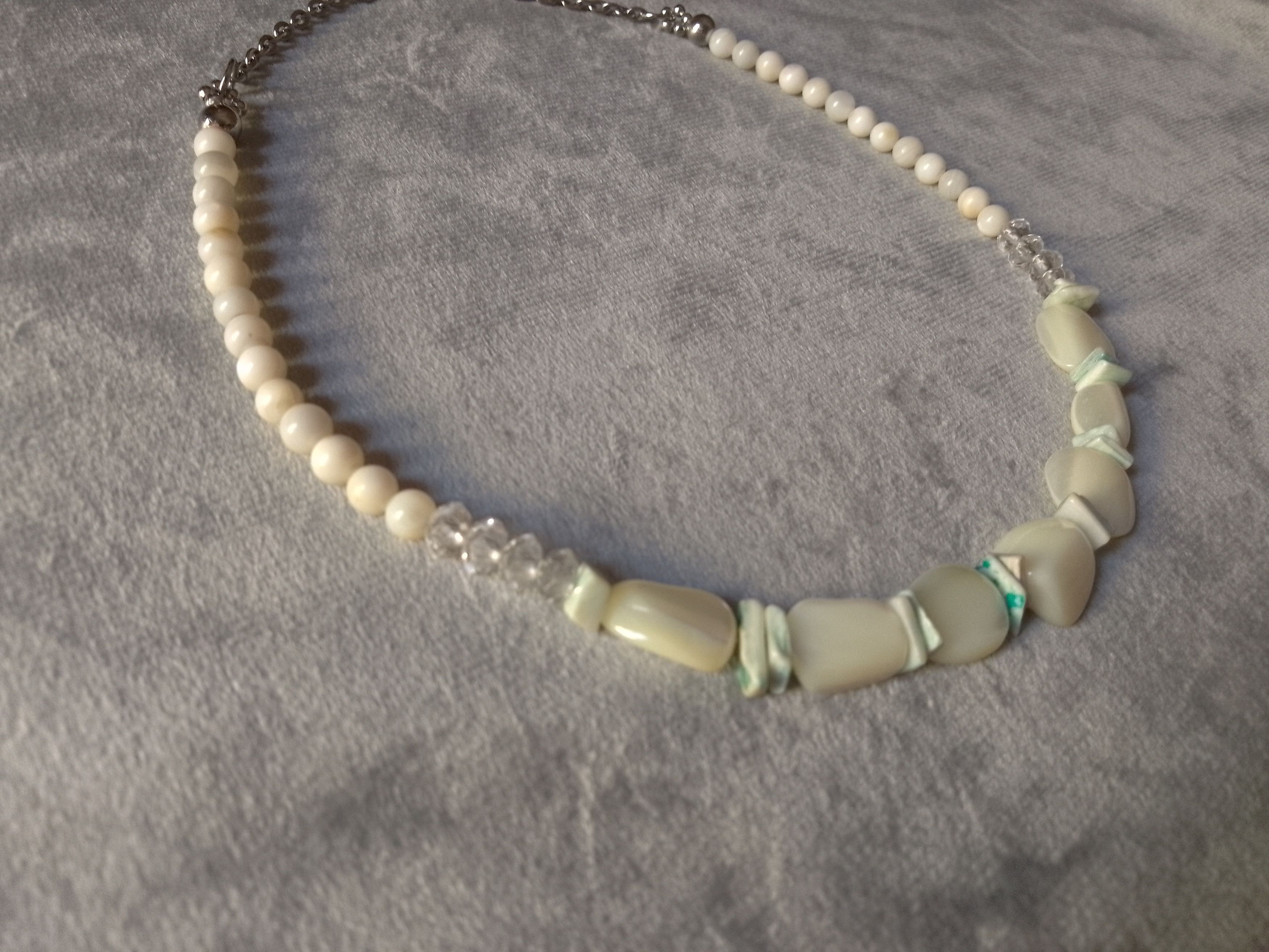 Handmade Necklace White/Ivory Gemstones Mother of Pearl Crystal Size ONE SIZE - 2 Thumbnail
