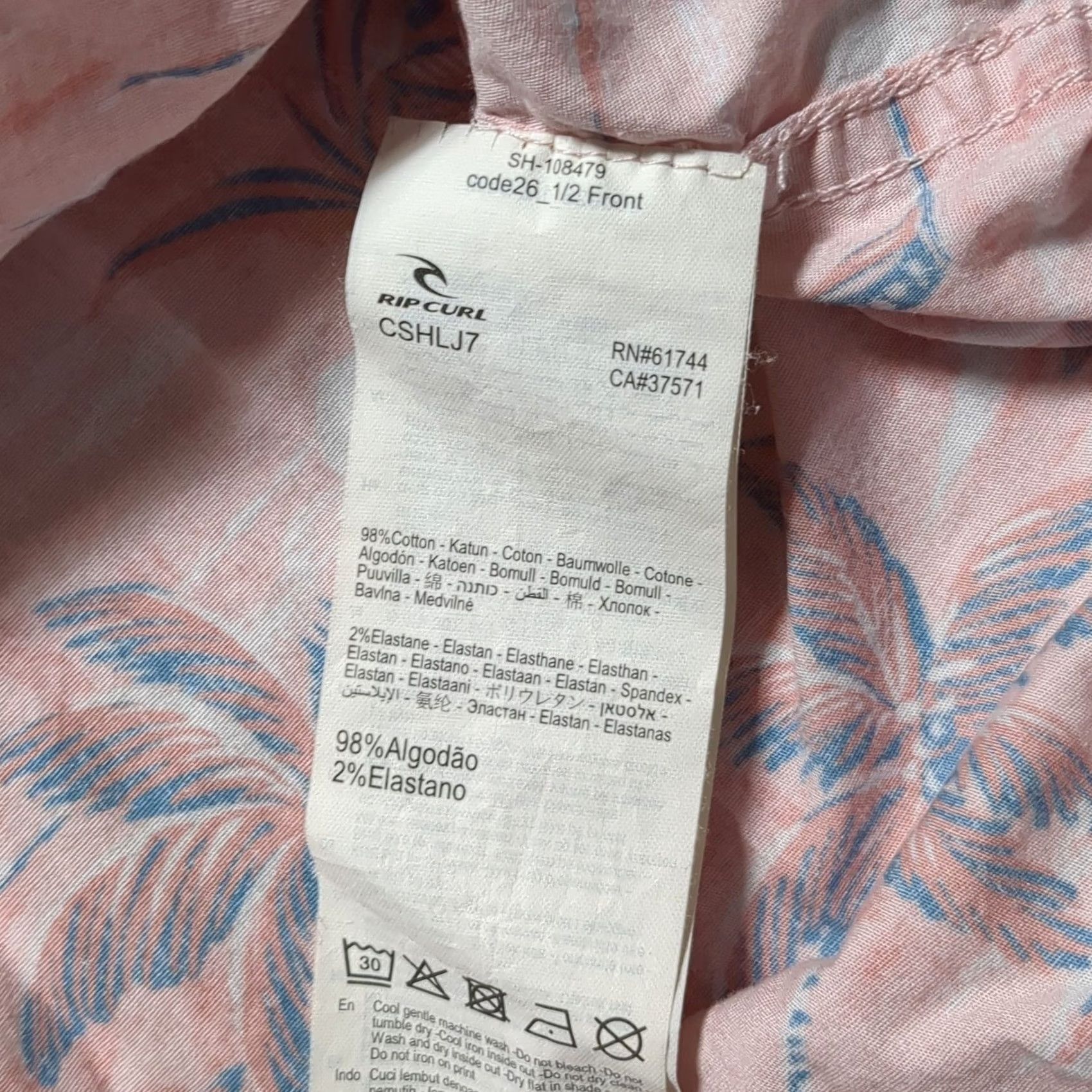 Rip Curl Rip Curl Mens XL Peach Pink Tropical Palm Tree Sailboat Print Hawaiian Shirt Size US XL / EU 56 / 4 - 4 Thumbnail