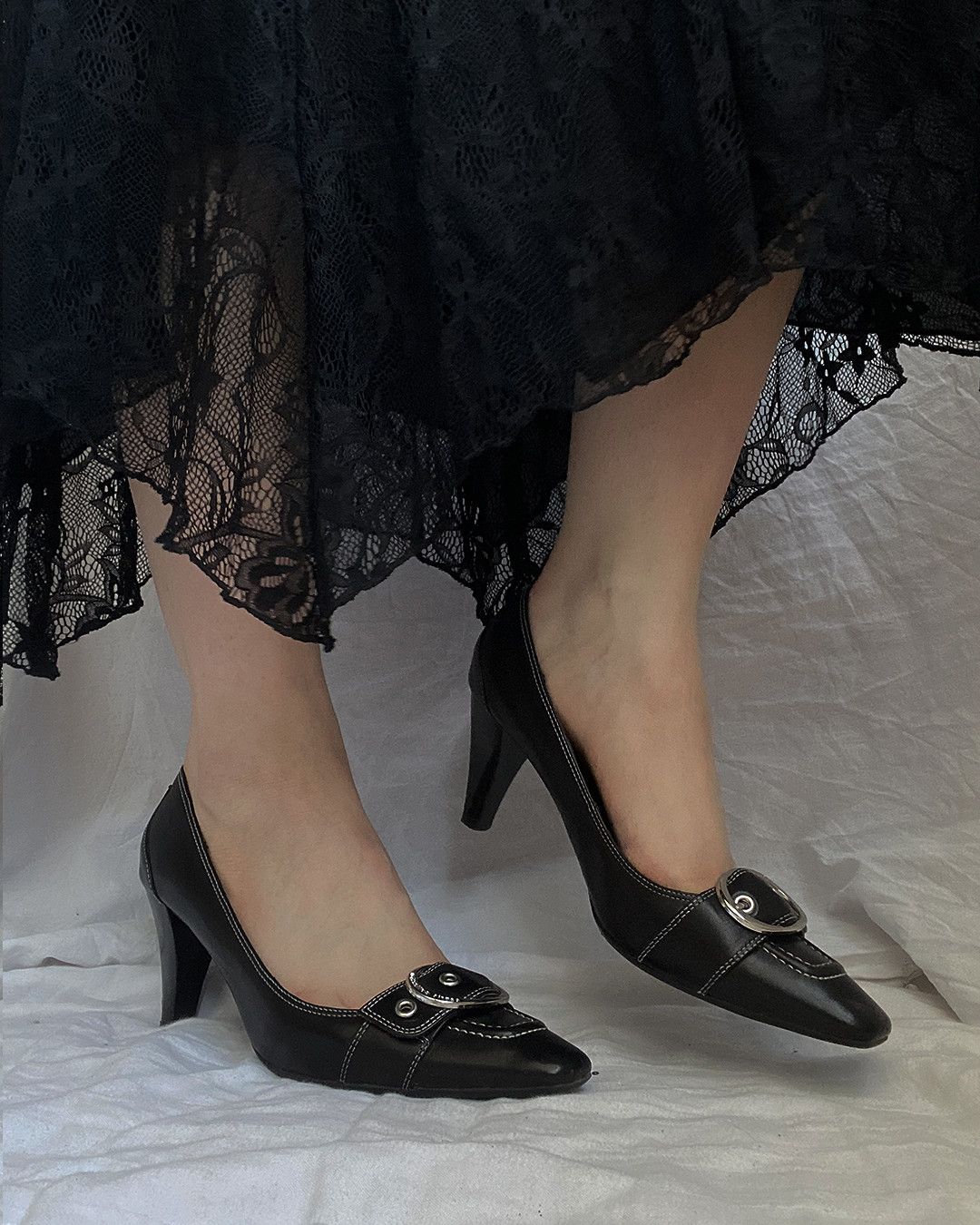Esprit vintage black heels with buckle details Size US 7.5 / IT 37.5 - 4 Thumbnail