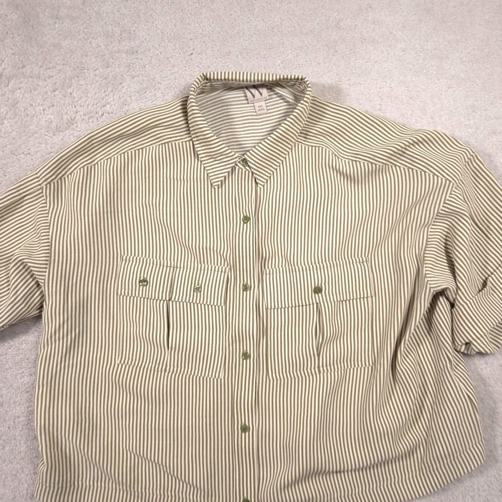 Worthington Worthington Shirt Womens XXL Green Stripe Button Front Collared Short Sleeve Top Size XXL / US 16-18 / IT 52-54 - 3 Thumbnail