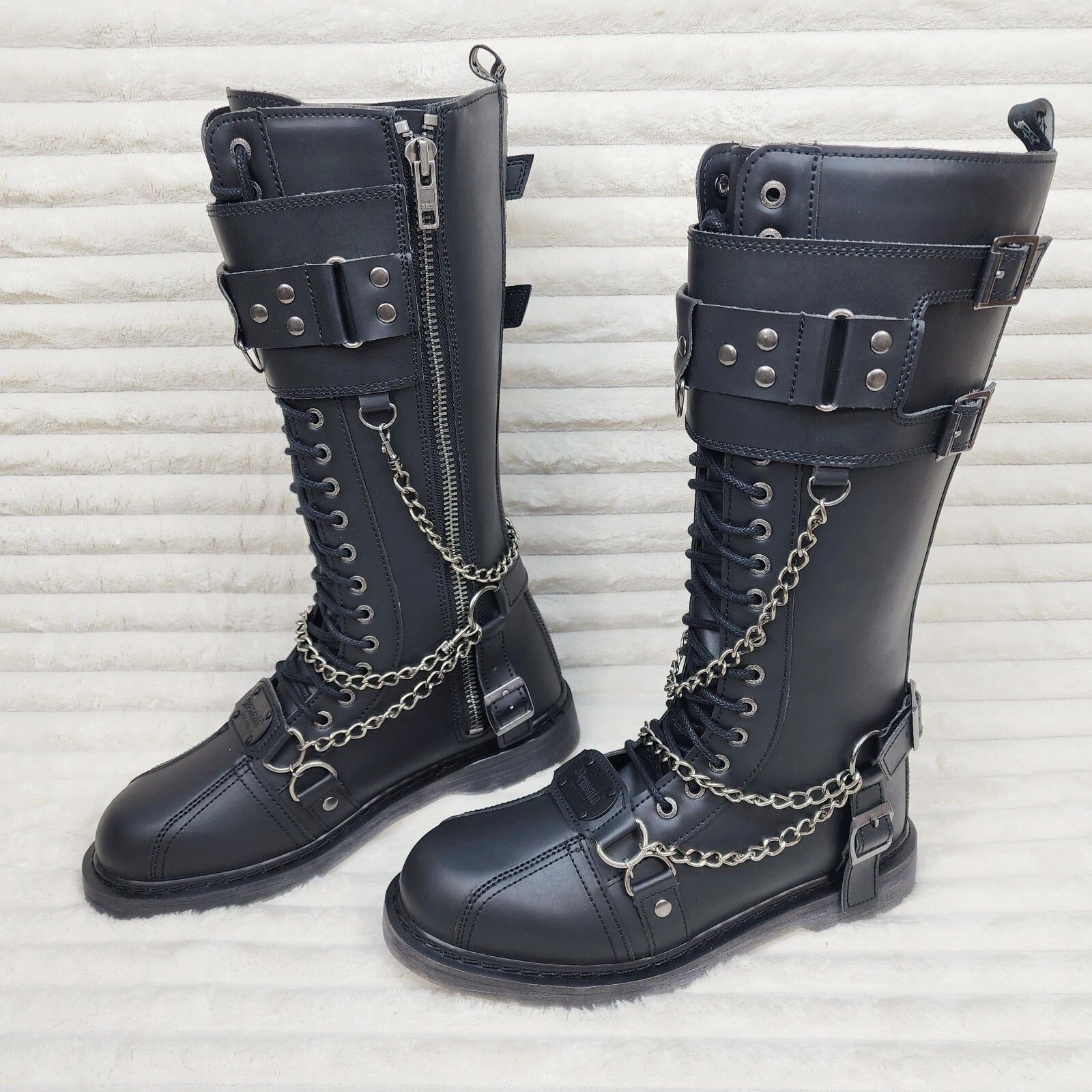 Other DEMONIA Bolt 415 Goth Combat Biker Knee Boots Black Matte Me Size US 14 / EU 47 - 6 Thumbnail