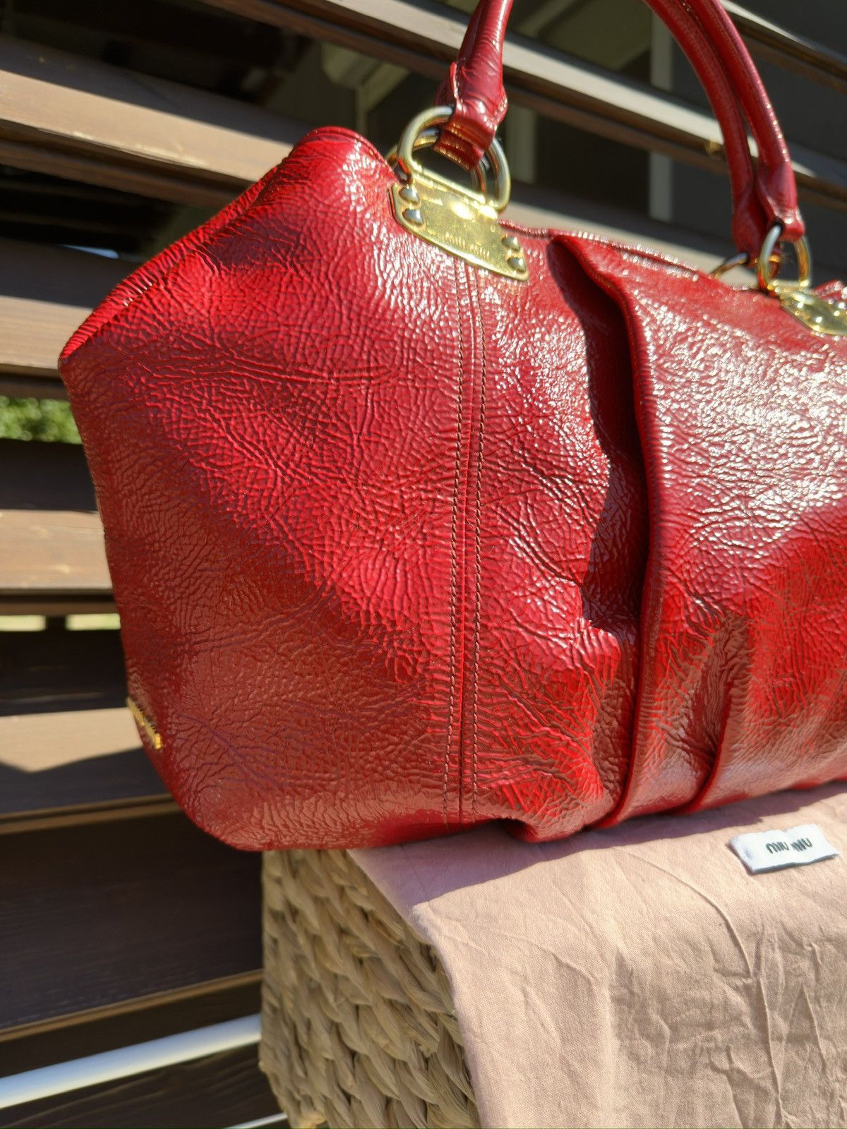 Miu Miu Miu Miu Crinkle Patent Leather Tote Rosso Red Hand Bag Size ONE SIZE - 8 Thumbnail