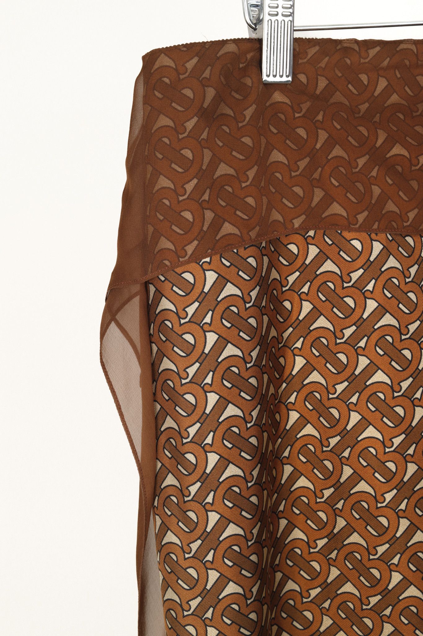 Burberry Burberry Brown Logo-Printed Scarf-Detail Midi Skirt Size 31" - 3 Thumbnail