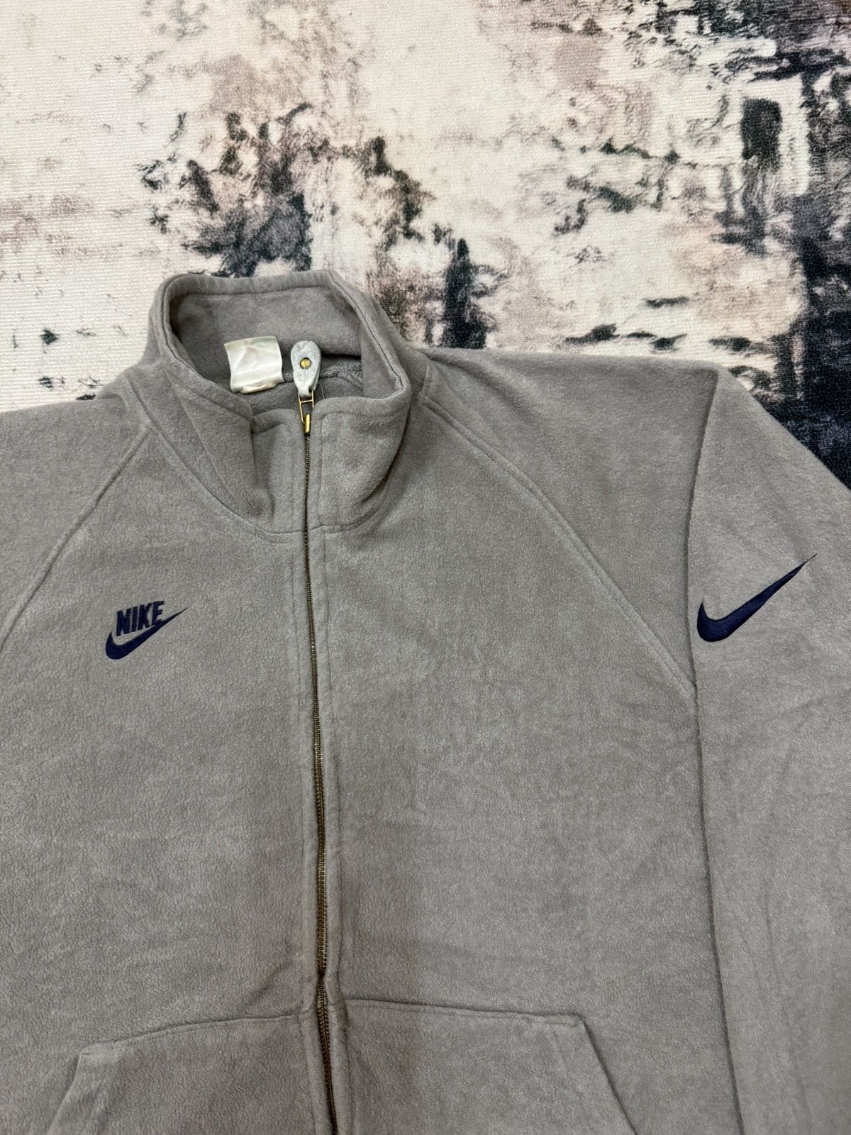 Nike × Vintage Vintage 90s Nike Swoosh Boxy Fleece Zip up Sweater Size US L / EU 52-54 / 3 - 4 Thumbnail
