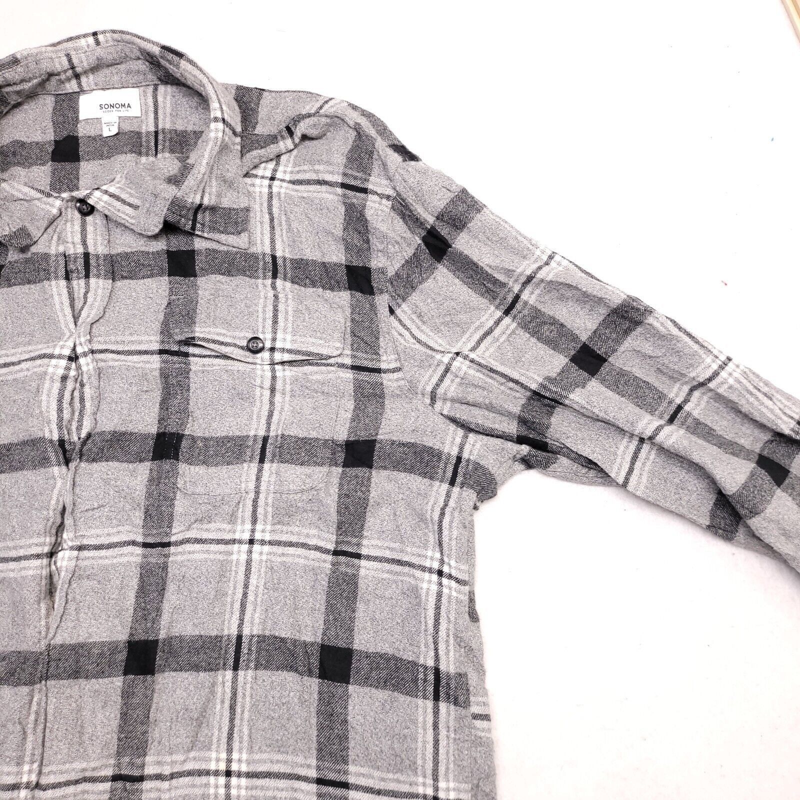 Sonoma Sonoma Windowpane Flannel Shirt Mens Size Large L Gray Size US L / EU 52-54 / 3 - 4 Thumbnail