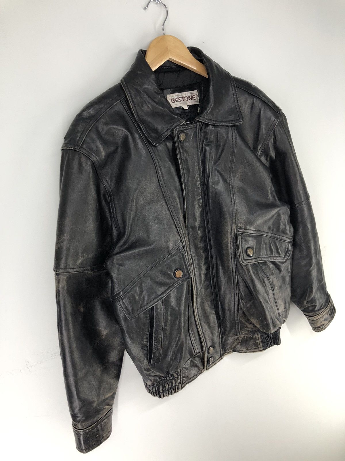 Leather Vintage Bestone Sheepskin Leather Bomber Jacket Size US L / EU 52-54 / 3 - 4 Thumbnail