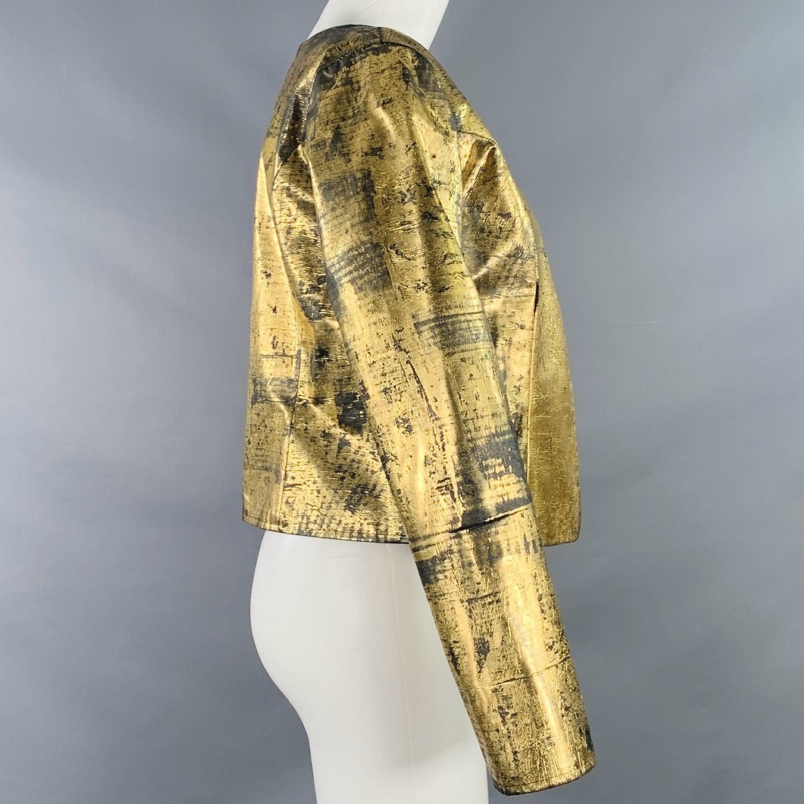 Other Size M Gold Black Cotton Blend Faux Leather Jacket Blazer Size M / US 6-8 / IT 42-44 - 2 Thumbnail