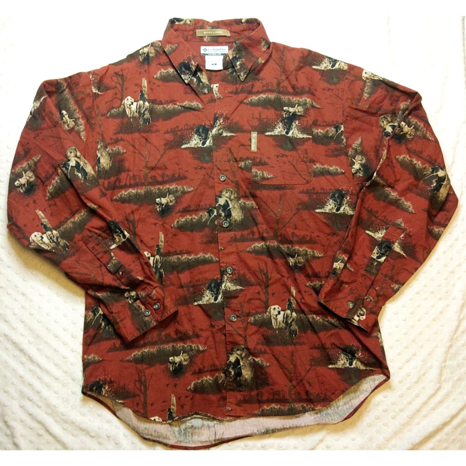 Vintage Columbia River Lodge Shirt Mens M Rust Red Corduroy Button-Down Dog Hunting Animal Print Size US M / EU 48-50 / 2 - 2 Thumbnail