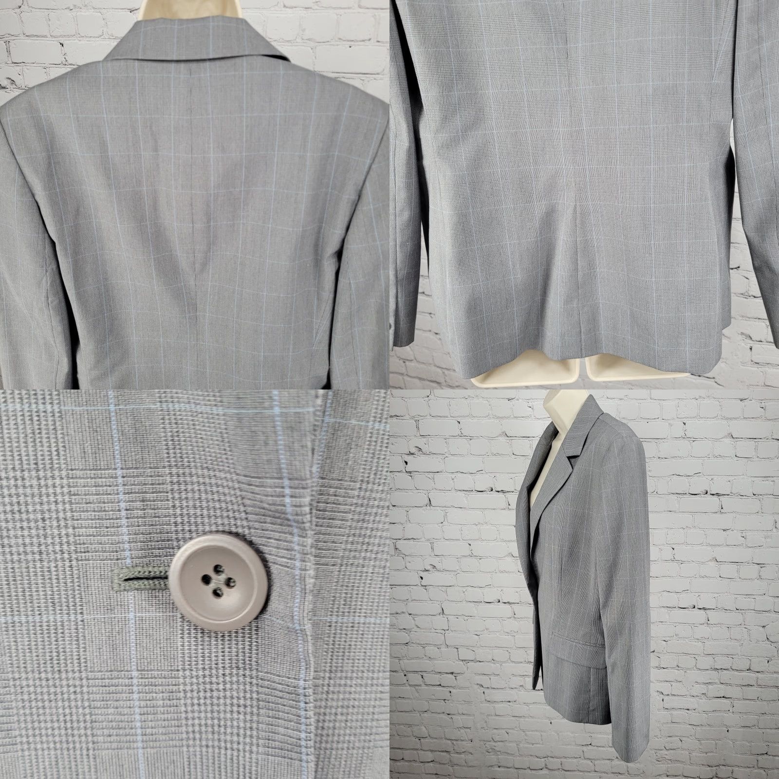 Ann Taylor VINTAGE Ann Taylor Grey Check Blazer 1 Button Notch Lined Stretch Suit USA 10 Size L / US 10 / IT 46 - 8 Thumbnail