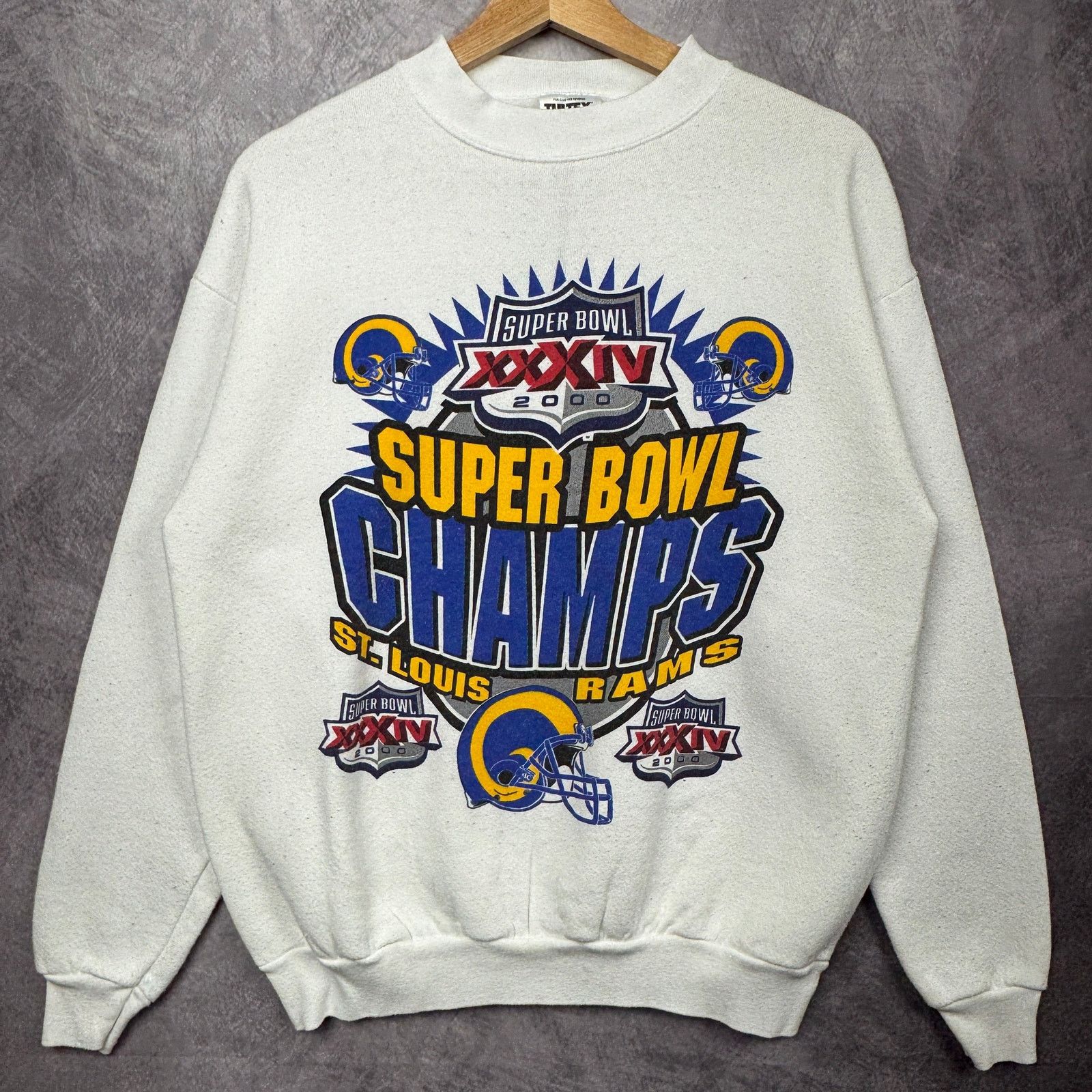 2000 While St. Louis Rams Super Bowl Sweatshirt M 4142