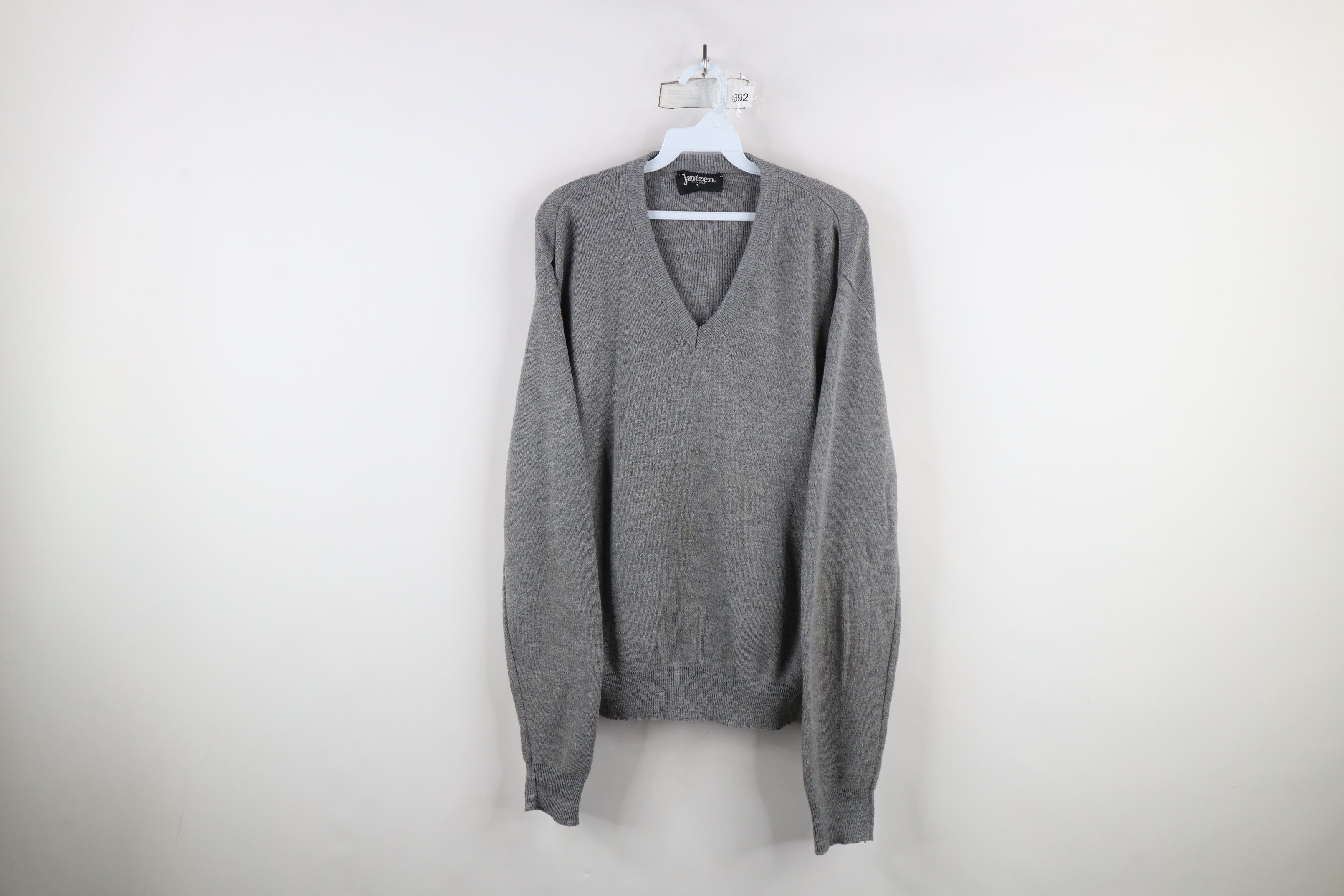 Vintage Vintage 70s Streetwear Blank Knit V-Neck Sweater Gray USA Size US XL / EU 56 / 4 - 1 Thumbnail