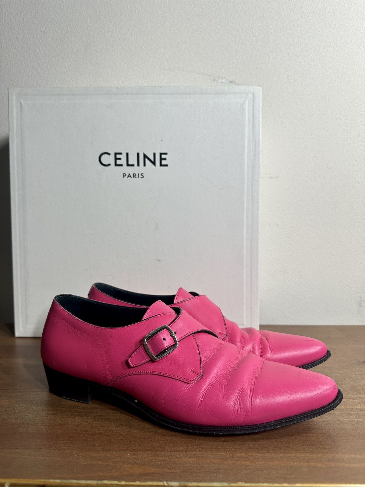 Celine × Hedi Slimane SS19 CELINE by HEDI HOT PINK JACNO MONKSTRAP BUCKLE DERBY Size US 8 / EU 41 - 2 Thumbnail