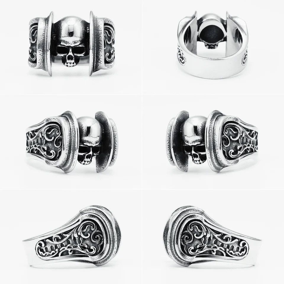 Jewelry × Vintage Skull Men Rings 316L Stainless Steel Rune Skeleton Size ONE SIZE - 6 Thumbnail