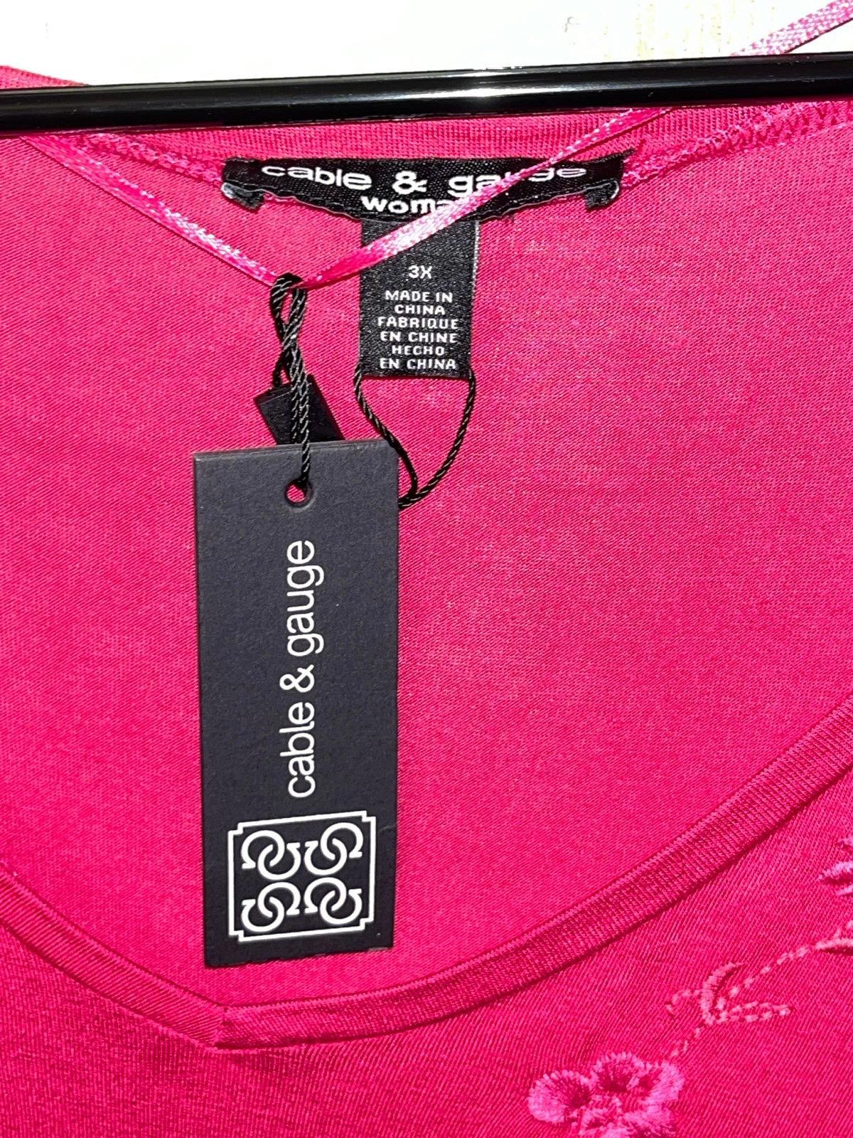 Designer NWT Cable and Gauge pink 3X pullover shirt, embroidered Size 3XL / US 20-22 - 3 Thumbnail