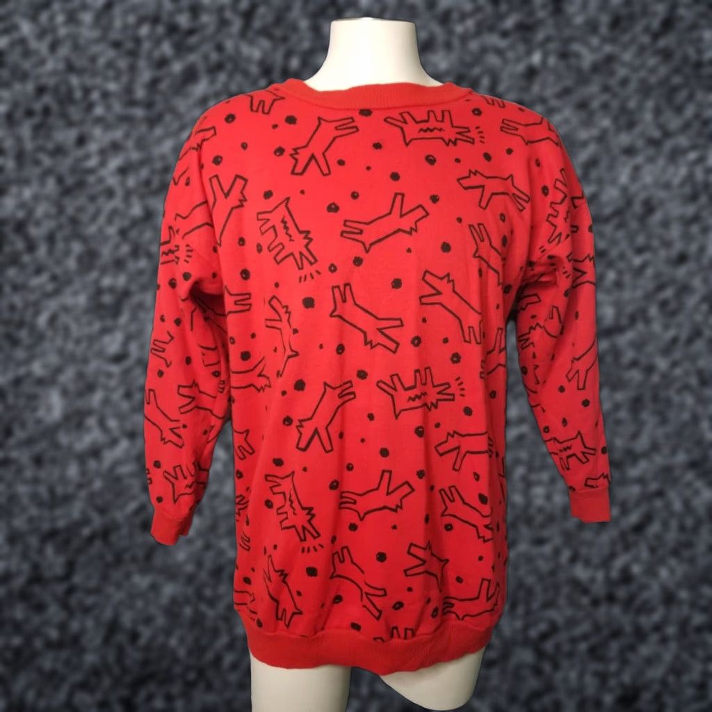 Vintage VINTAGE Keith Haring Graphic Pullover Sweatshirt AOP Red 1980s Large Mens Size US L / EU 52-54 / 3 - 1 Thumbnail