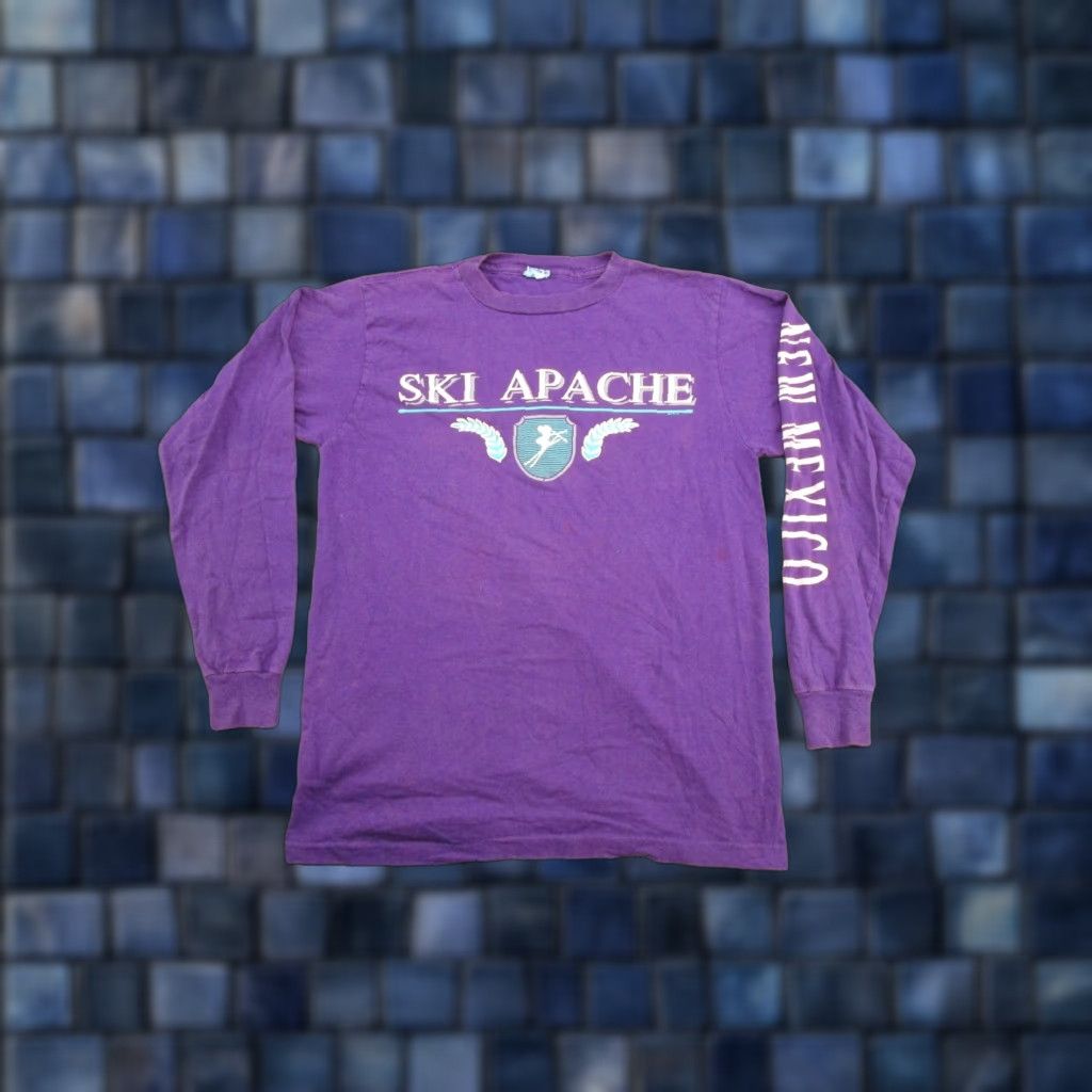 Vintage VINTAGE 90s Eagle Shirt Long Sleeve Men L Purple Cotton 90s Stitch Crew Neck Single Size US L / EU 52-54 / 3 - 1 Thumbnail