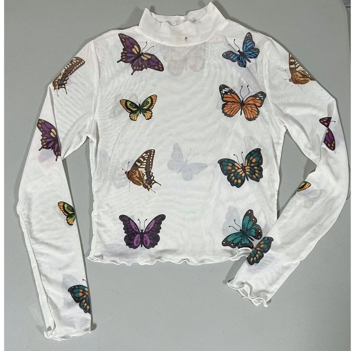 Japanese Brand White Butterfly Long Sleeve Turtleneck Top Blouse Size S 🦋✨ Size S / US 4 / IT 40 - 3 Thumbnail