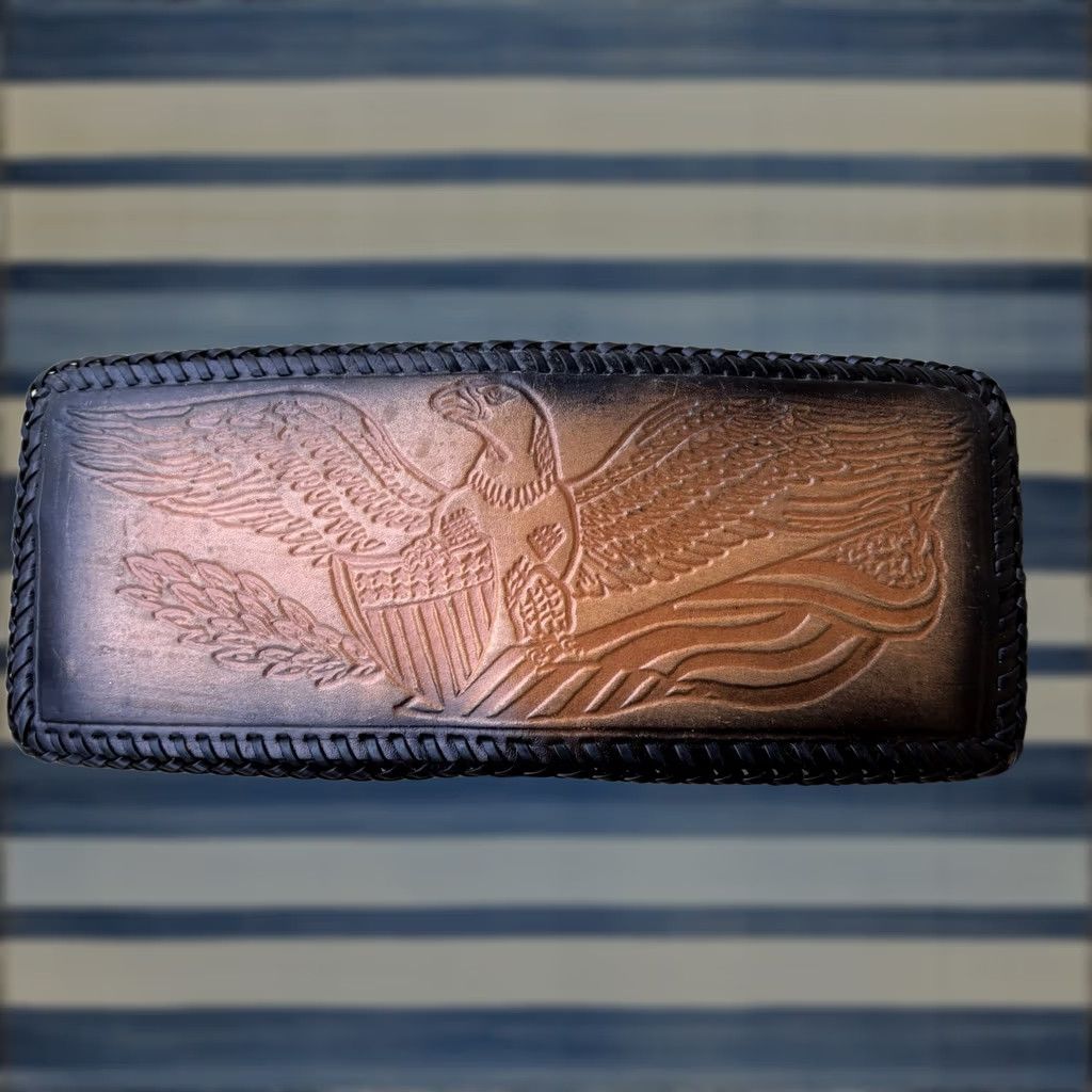Vintage VINTAGE Unbranded Wallet Leather Eagle USA Made Whipstitch Bifold Hand Tooled 9in 4in Brown Mens Trifold Folding Cowboy Money Western Size ONE SIZE - 1 Thumbnail