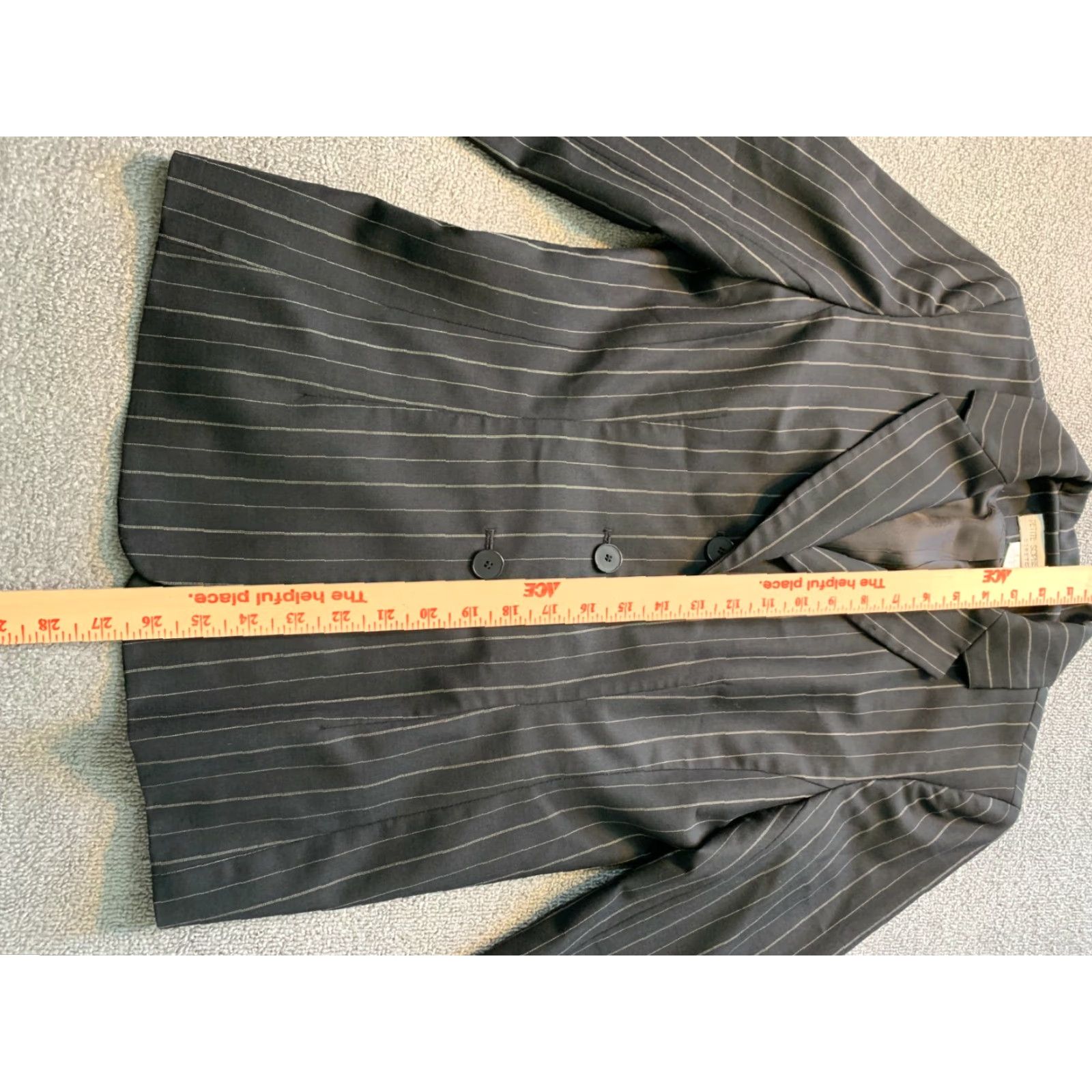 Vintage Petite Sophisticate Button-Up Shirt Black Pinstripe Stretch 6 Women Long Sleeve Scoop Neck Professional Business Size M / US 6-8 / IT 42-44 - 3 Thumbnail