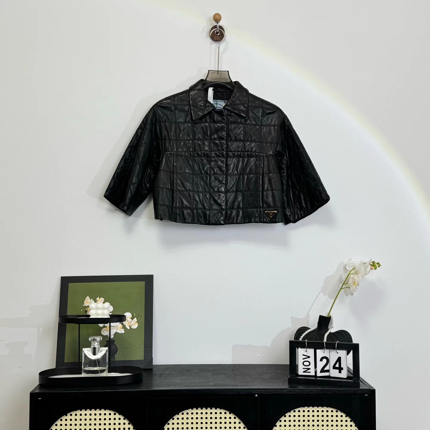 Prada Prada checkered lambskin cotton coat with triangular logo Size S / US 4 / IT 40 - 1 Thumbnail