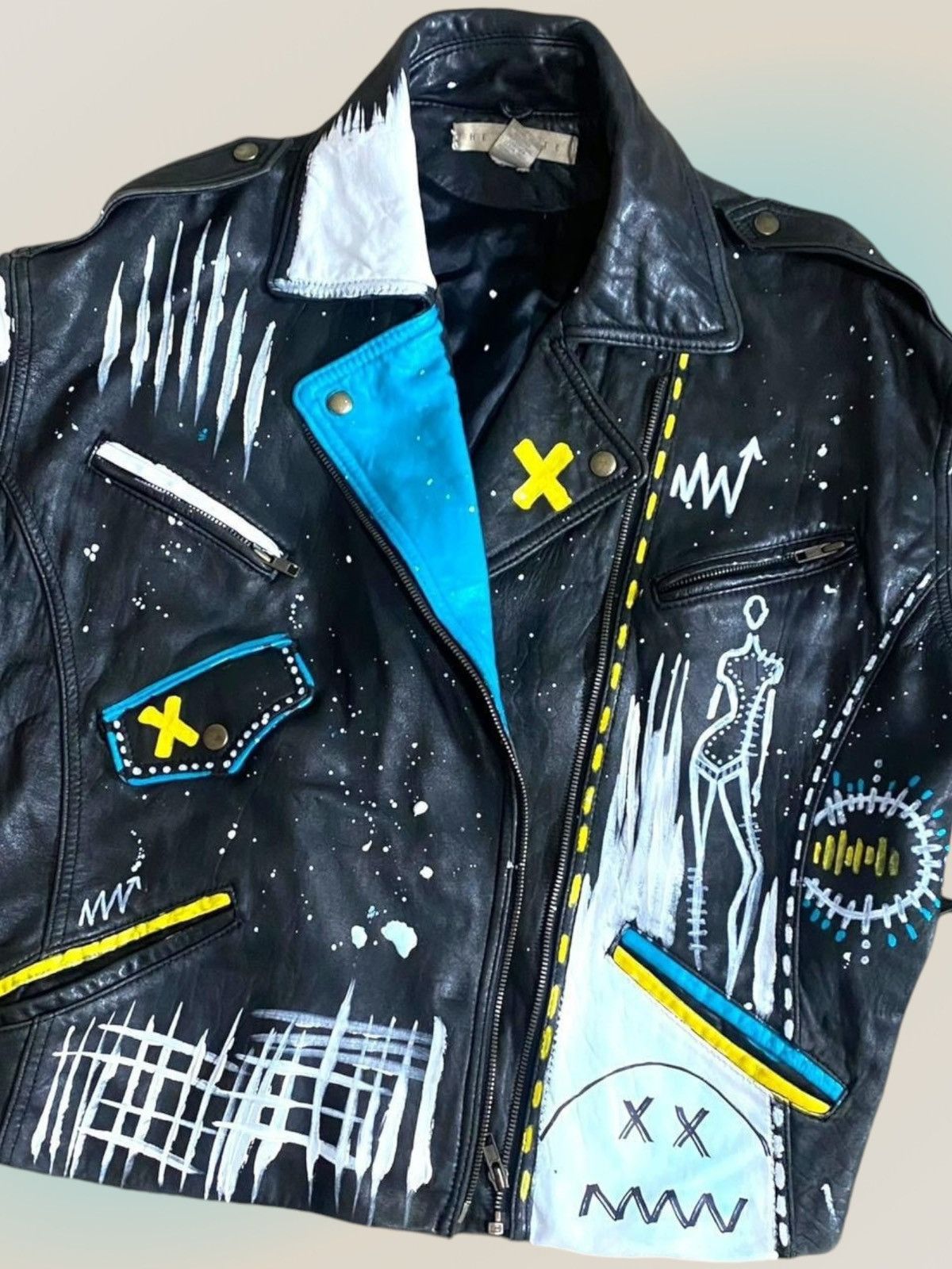 Other unisex customize hand painted size medium leather jacket. Size M / US 6-8 / IT 42-44 - 6 Thumbnail