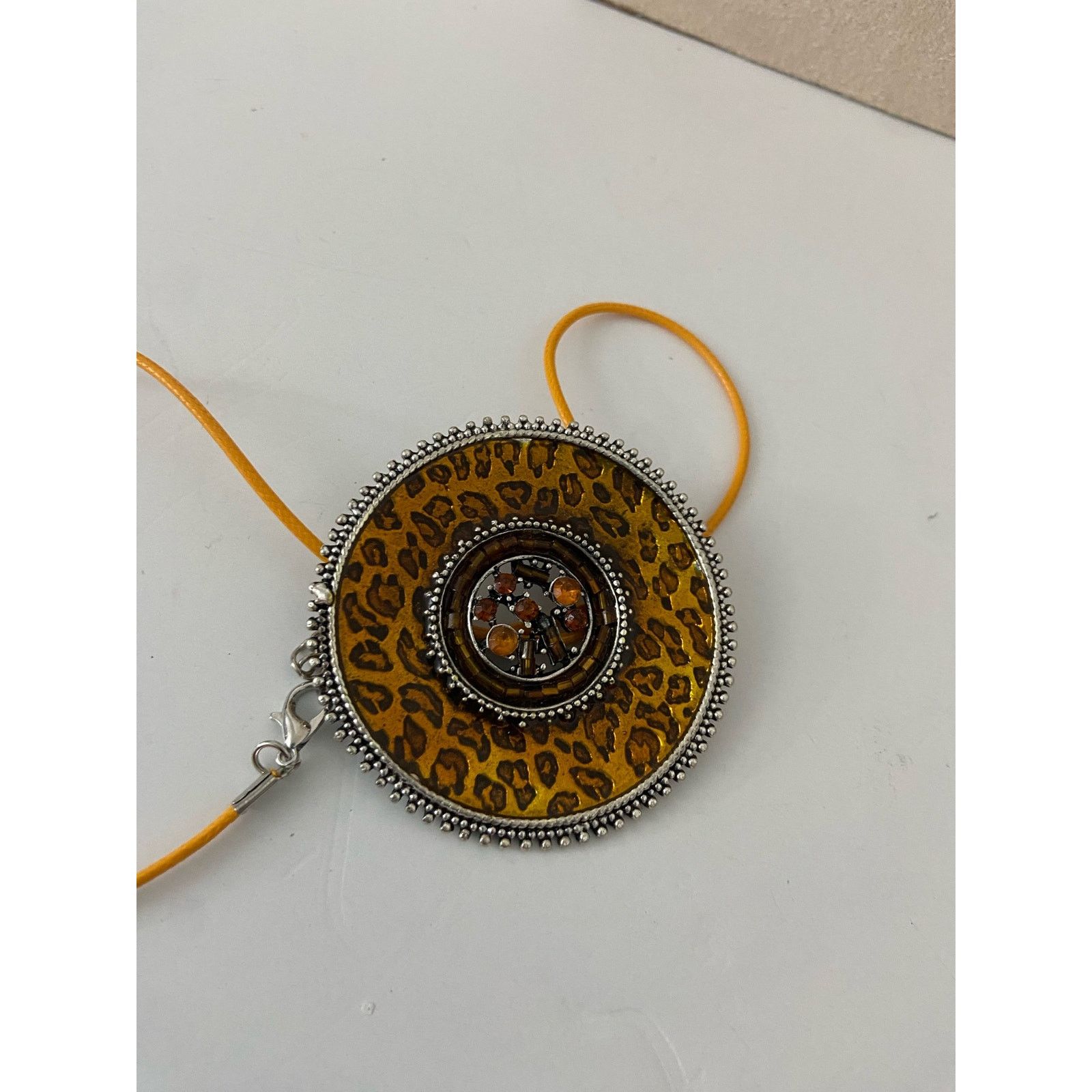 Other UpCycled orange leopard, large round pendant necklace Size ONE SIZE - 2 Thumbnail
