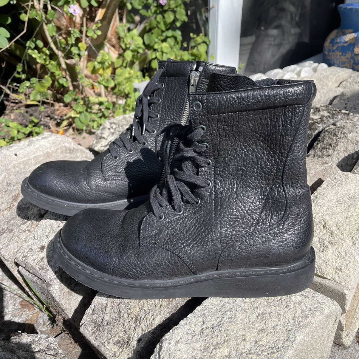 image of Rick Owens Pebbled Black Leather Combat Zipper Boots, Men's (Size 12)