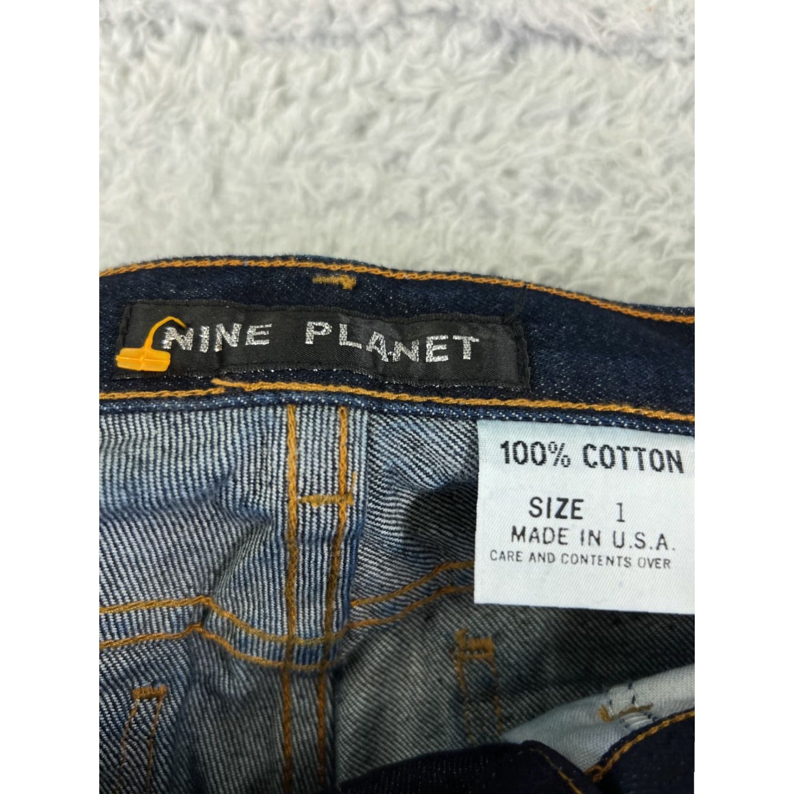 Vintage Nine Planet Women's Blue Denim Jeans Fold-Over Waist Straight Leg Dark Wash 22x31 Size 25" / US 0 / IT 36 - 6 Thumbnail