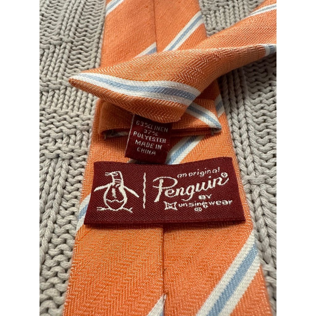 Original Penguin The Original Penguin orange striped linen tie Size ONE SIZE - 3 Thumbnail