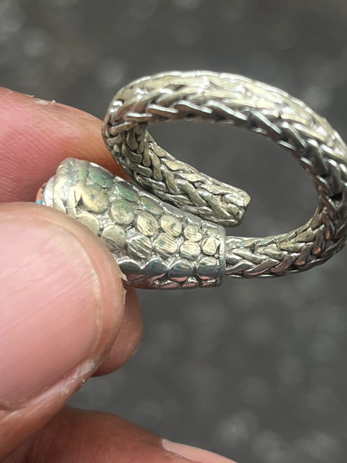 John Hardy Artisan Silver Dragon Scale Weave Ring with Turquoise Stone Size ONE SIZE - 3 Thumbnail