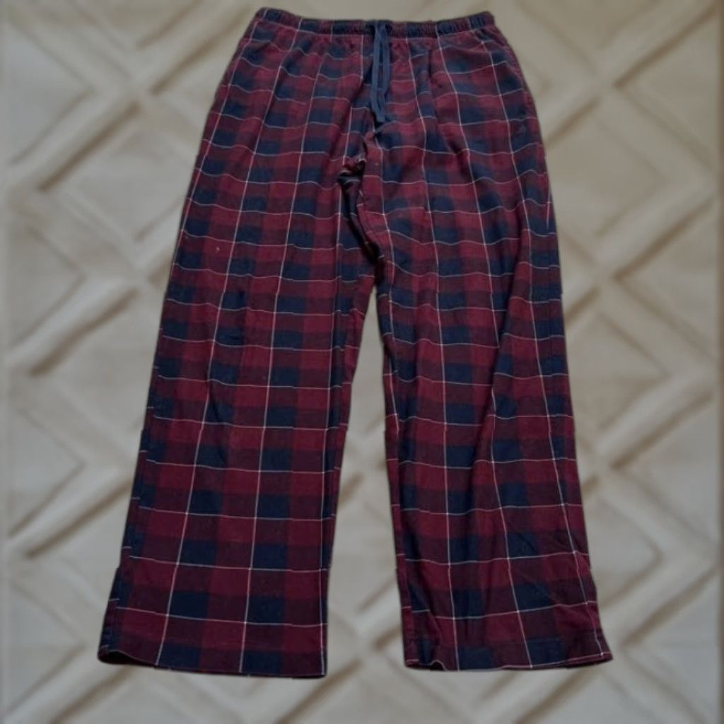 Nautica Nautica Pajama Pants Mens Small Plaid Fleece Loungewear Sleepwear Maroon Blue Size US 29 - 1 Thumbnail