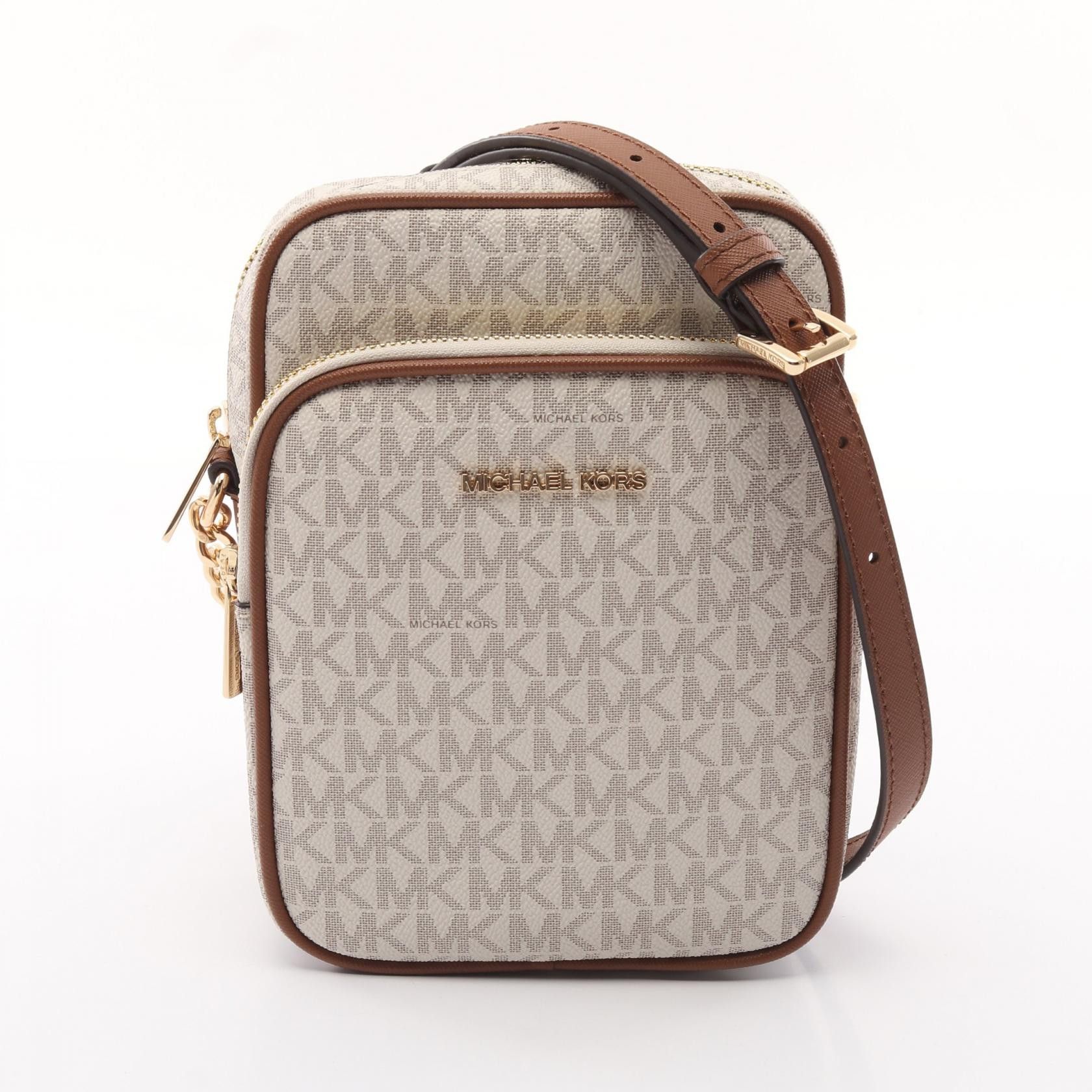 Michael Kors Michael Kors Jet Set Travel Leather Pvc Coated Canvas Shoulder Bag Leather Shoulder Bag 35F1Gtvc2B in White, Women's