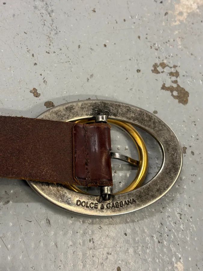 Dolce & Gabbana 2000s Dolce & Gabbana Brown Leather Oval Buckle Belt Size ONE SIZE - 8 Thumbnail
