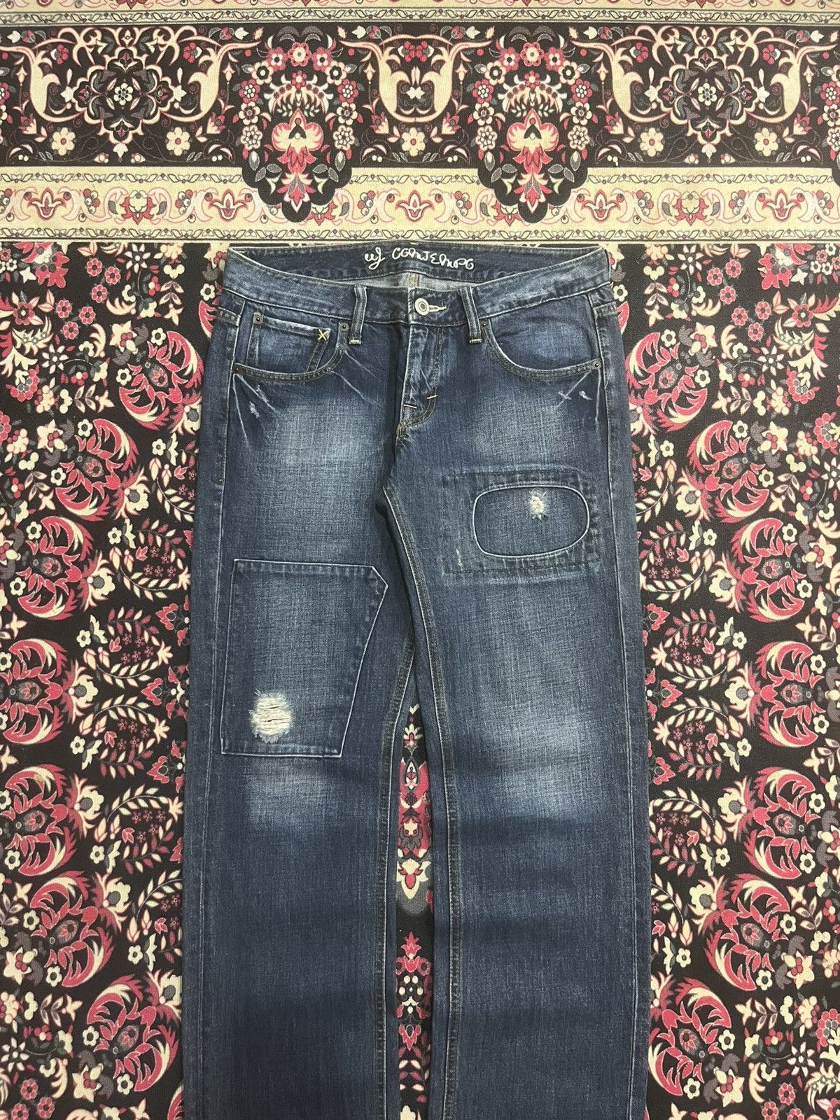 Japanese Brand Japanese Brand Blue Washed Distressed Patches Straight Jeans Size US 32 / EU 48 - 3 Thumbnail