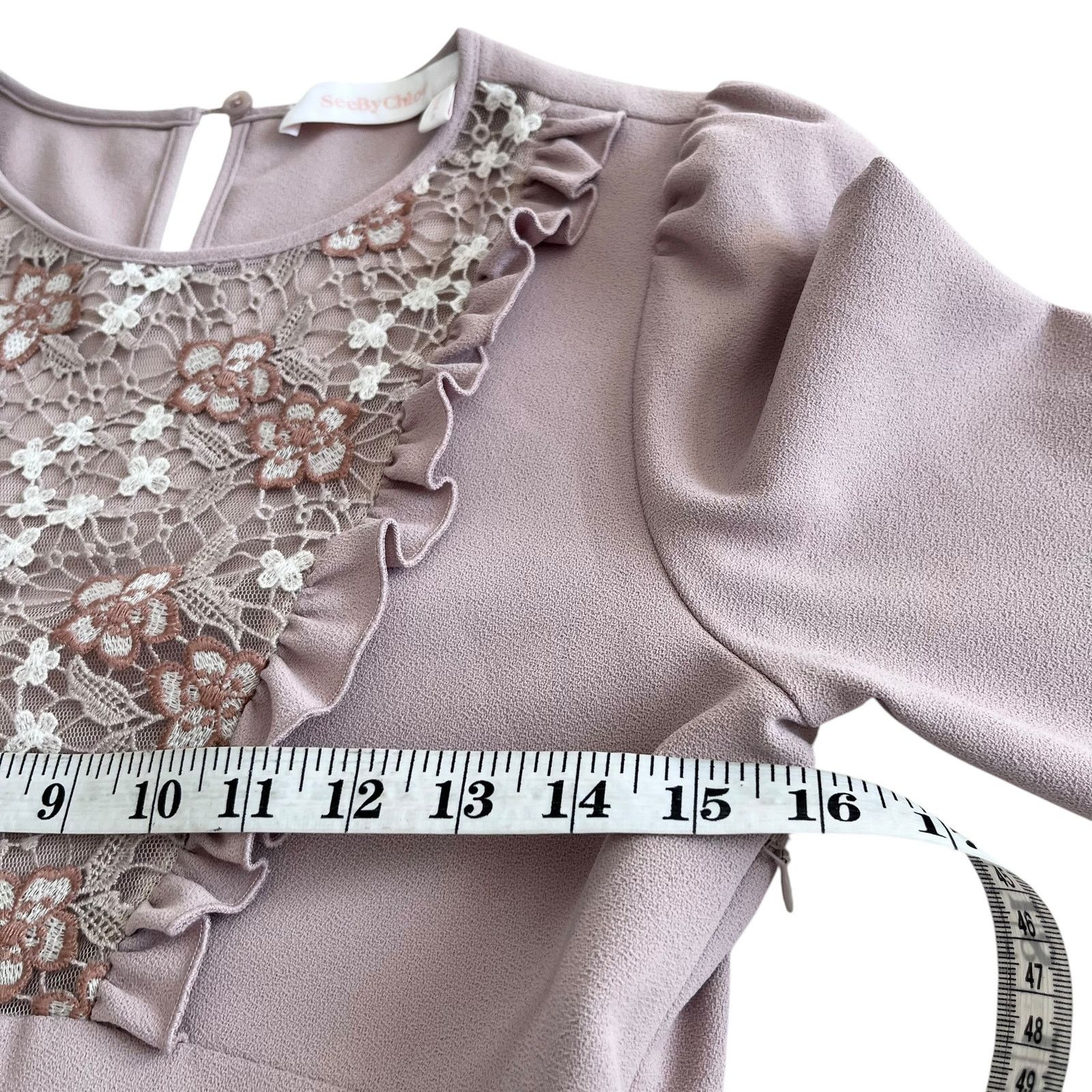 See by Chloe See by Chloe Pink Ruffled Lace Bib Tiered Midi Dress Size XS / US 0-2 / IT 36-38 - 11 Thumbnail