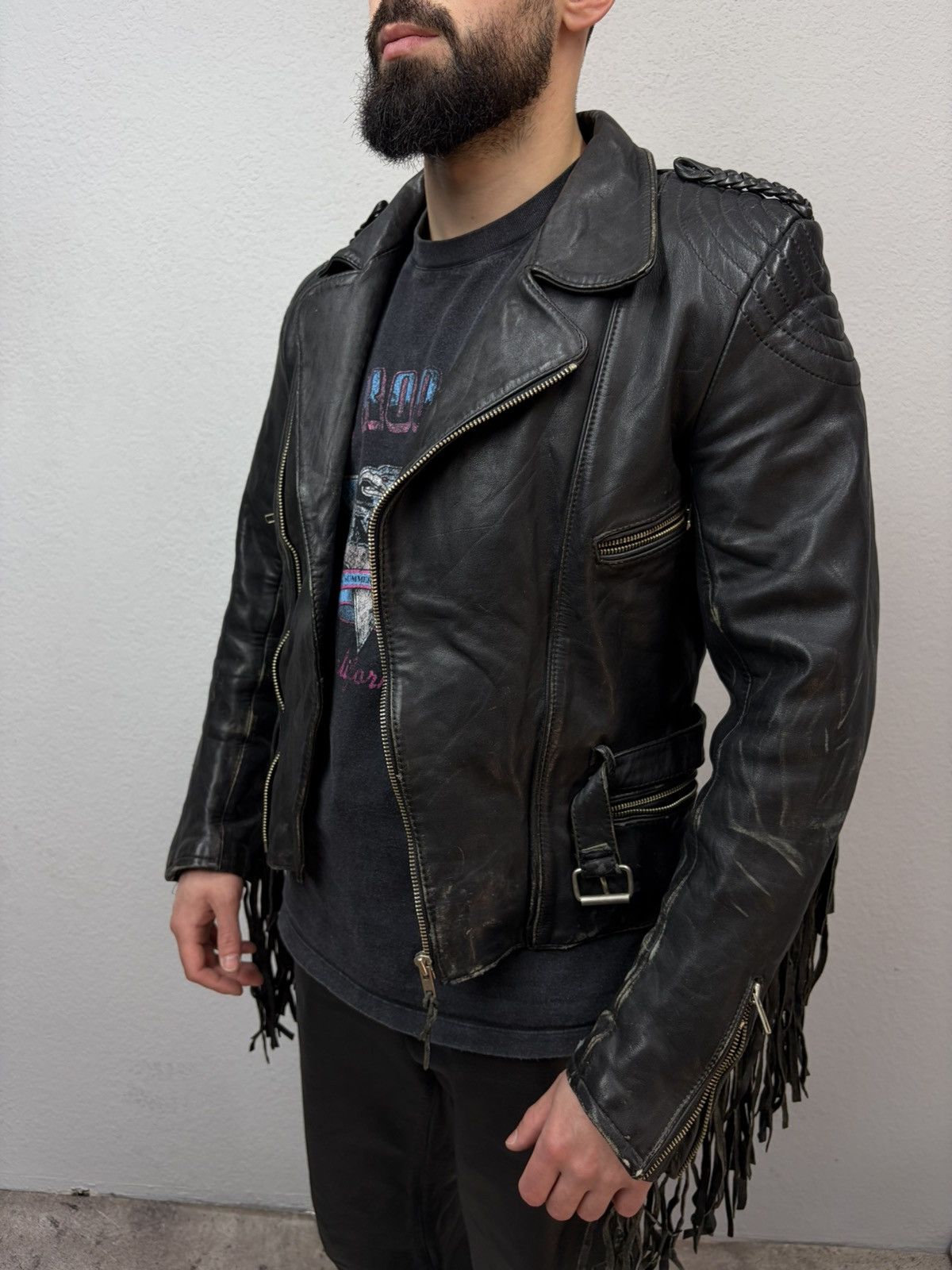 Hedi Slimane VTG Distressed Black Leather Biker Jacket Rick Owens Vibe Size US S / EU 44-46 / 1 - 2 Thumbnail