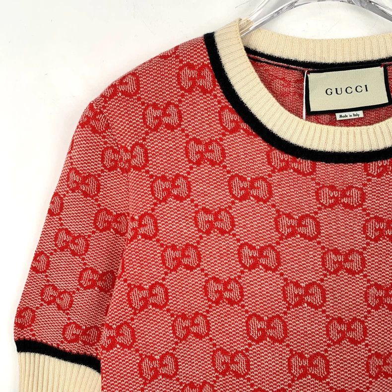 Gucci Gucci Red logo old flower full print wool round neck knitte Size US XL / EU 56 / 4 - 3 Thumbnail
