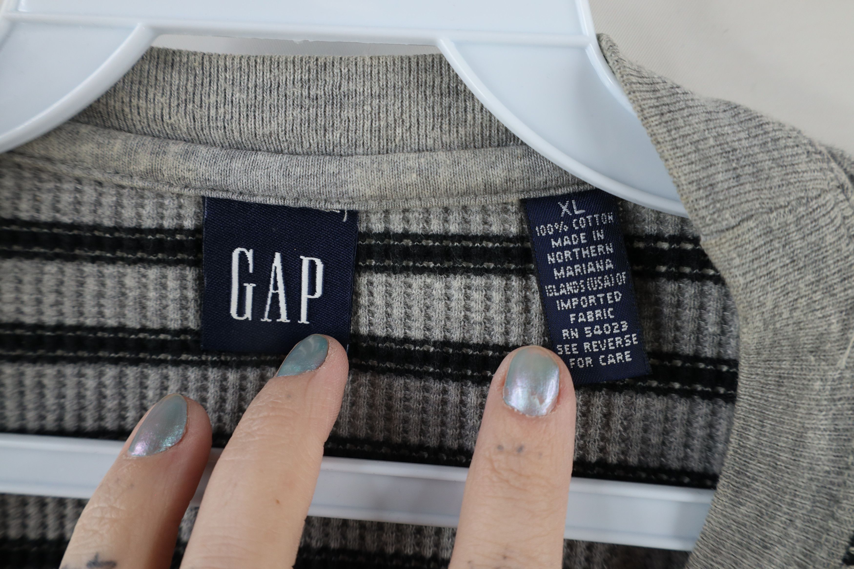 Gap × Vintage Vintage 90s Gap Waffle Knit Long Sleeve T-Shirt Gray USA Size US XL / EU 56 / 4 - 4 Thumbnail