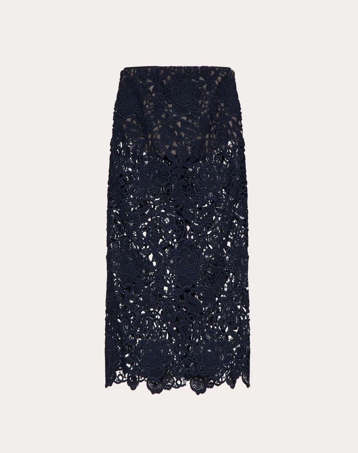 Valentino o1s1wg110525 Rose Guipure Skirt in Navy Blue Size 30" / US 8 / IT 44 - 1 Thumbnail