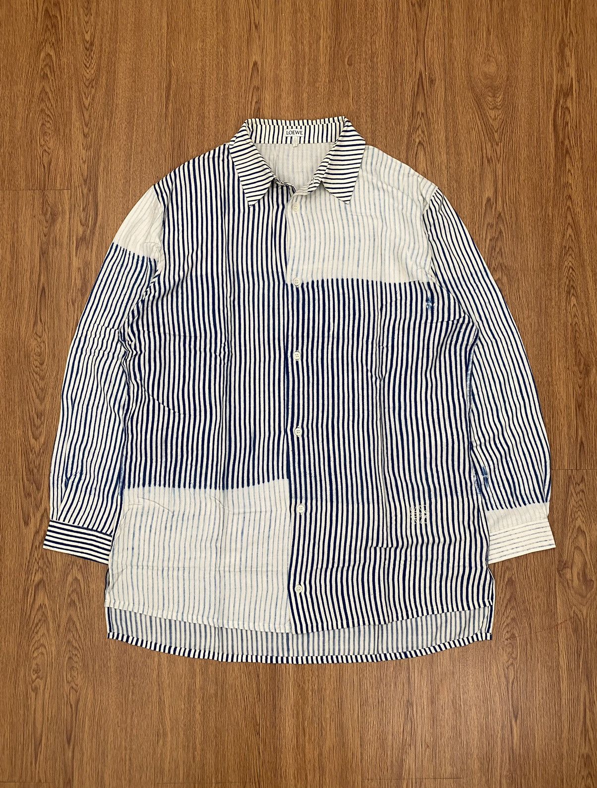 image of Loewe Striped Overshirt By J.w Anderson in Blue/White, Men's (Size Small)