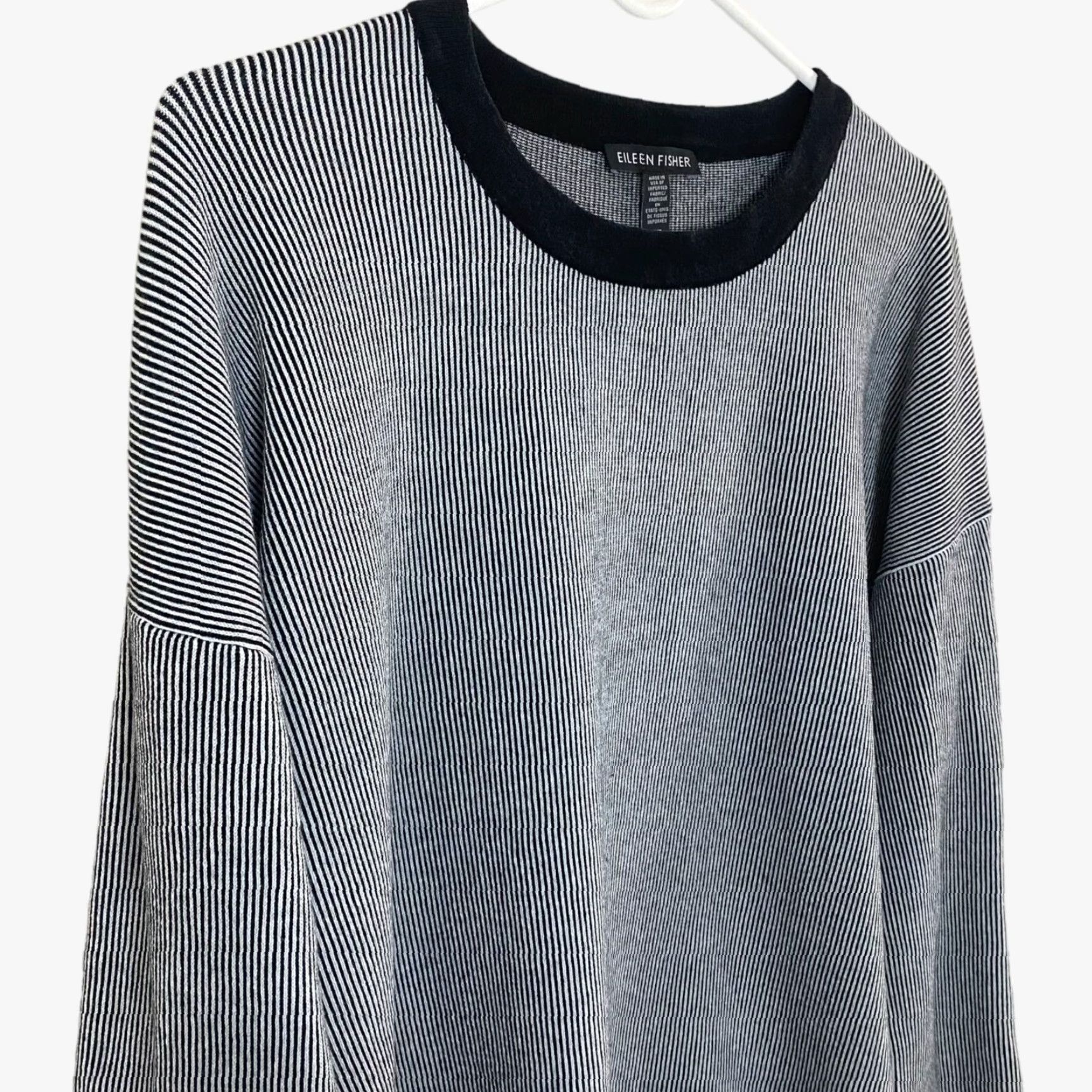 Eileen Fisher EILEEN FISHER Vertical Stripe Ribbed Sweater Black & White Womens Small Crewneck Size S / US 4 / IT 40 - 4 Thumbnail