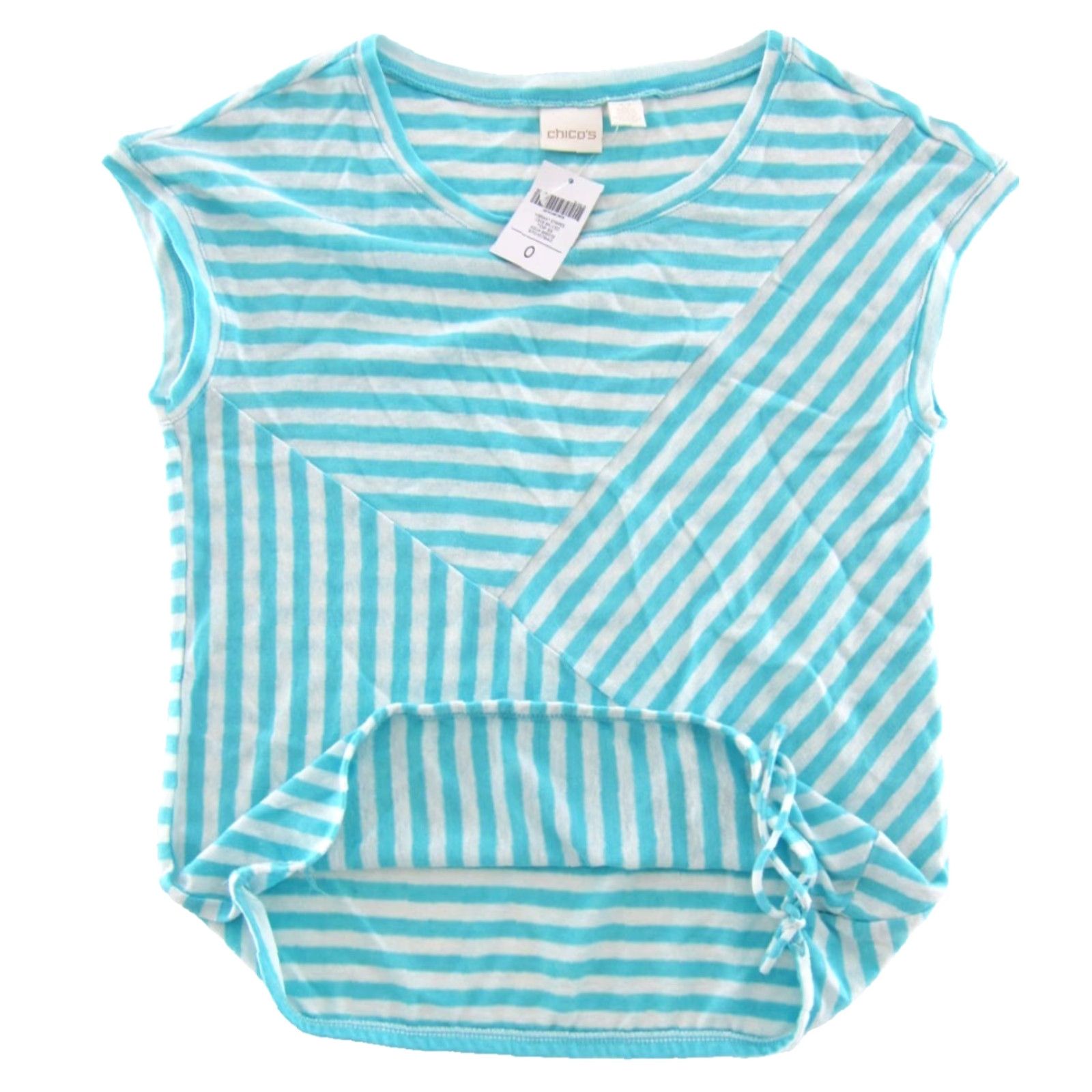 Vintage Chico's Blouse Blue Aqua Breeze White Stripe Cece Spliced Short Sleeve NWT 0/S Small Size S / US 4 / IT 40 - 5 Thumbnail