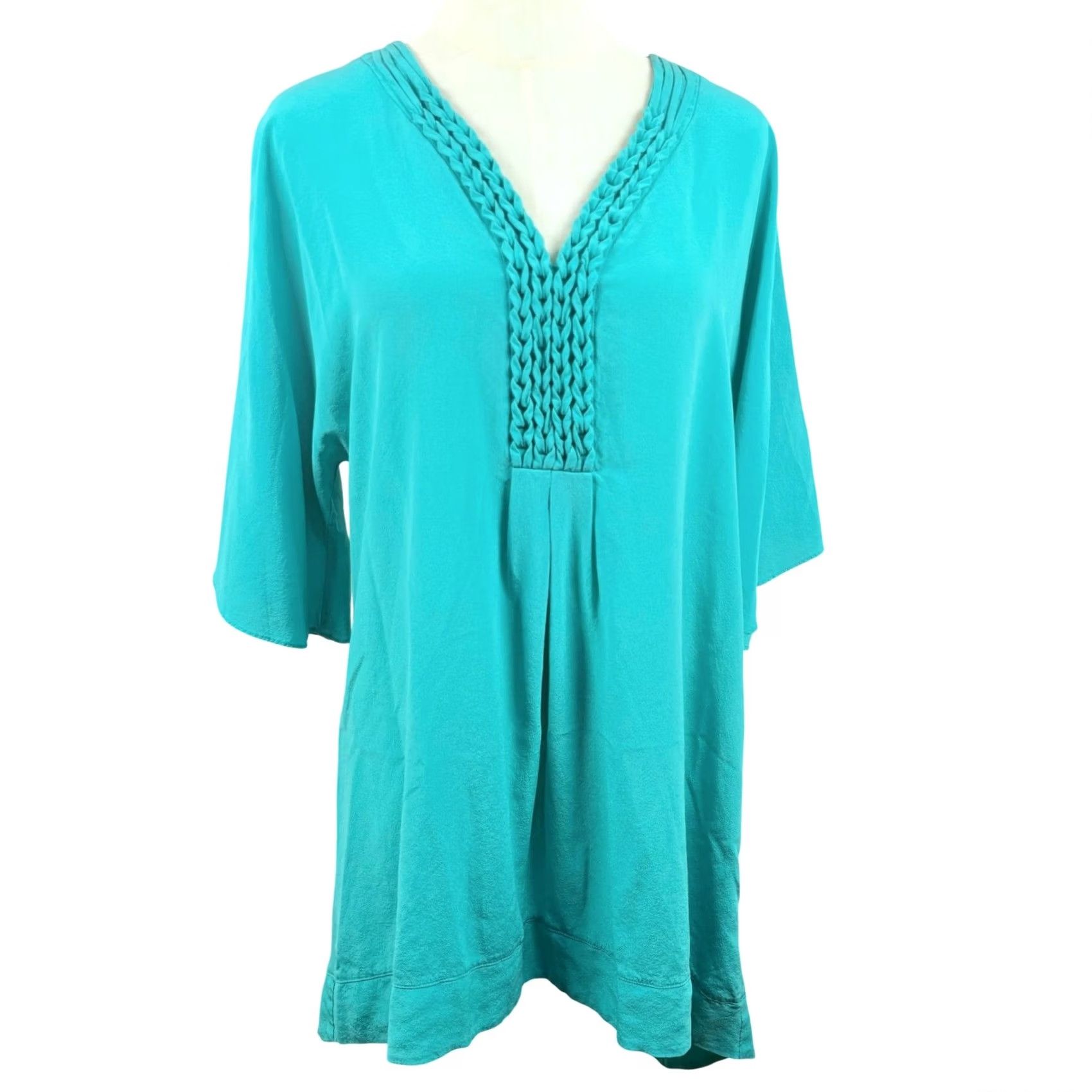 Vintage MARYAN MEHLHORN M Silk Tunic Dress Braided V-Neck Kimono Resortwear Quiet Luxury Size ONE SIZE - 2 Thumbnail