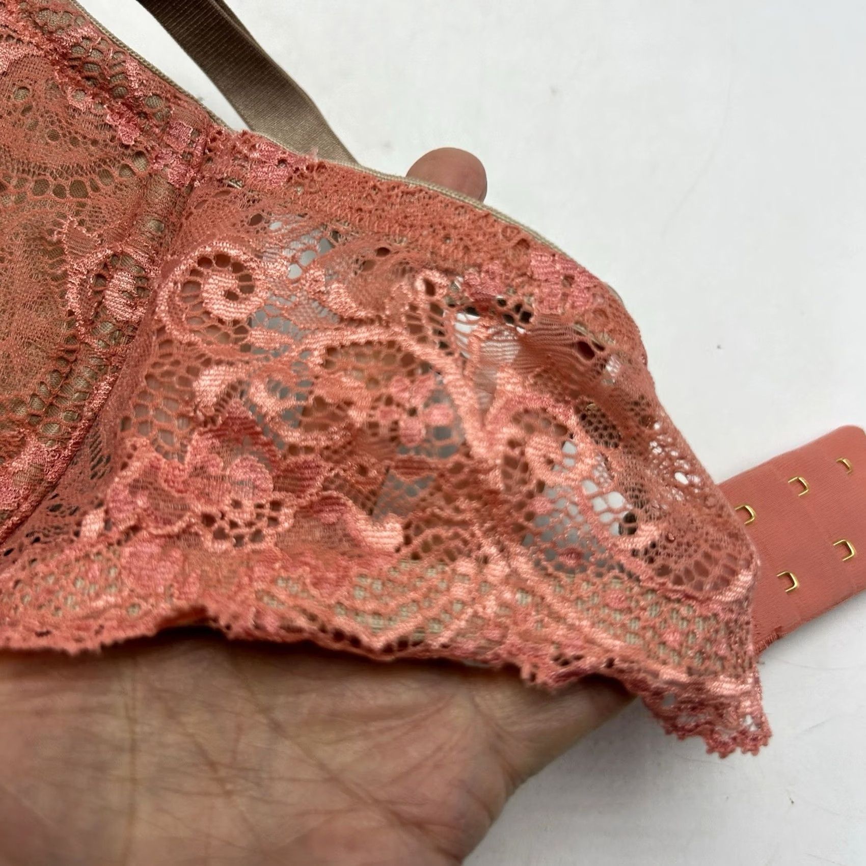 Vintage Third Love Bra 38D 24/7 Lace Balconette Coral Orange Strap Plunge Underwired Push Up Bra Women Regular Steel? Size ONE SIZE - 2 Thumbnail