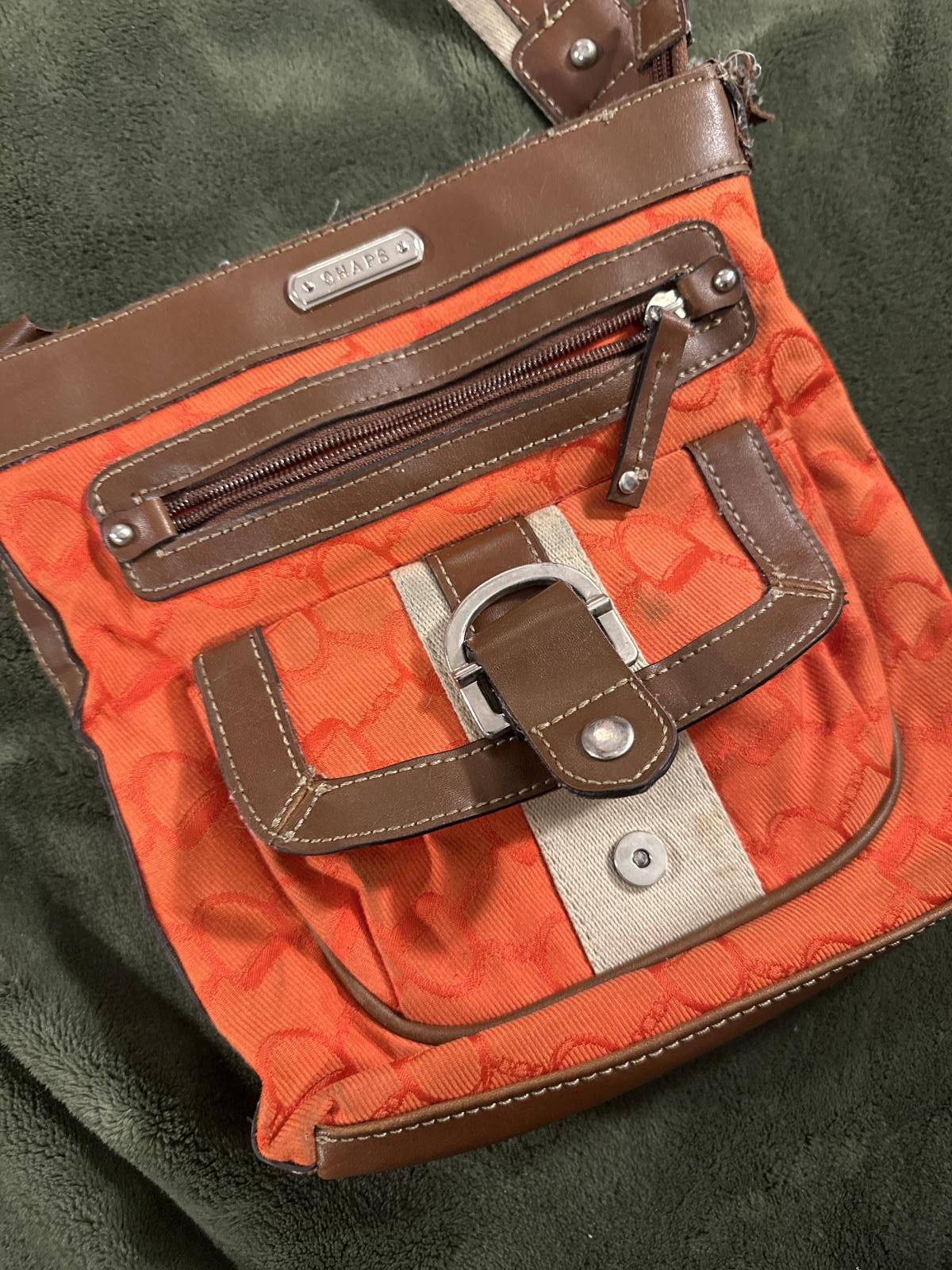 Chaps CHAPS Orange Purse w/ Leather and Tan Details Size ONE SIZE - 3 Thumbnail