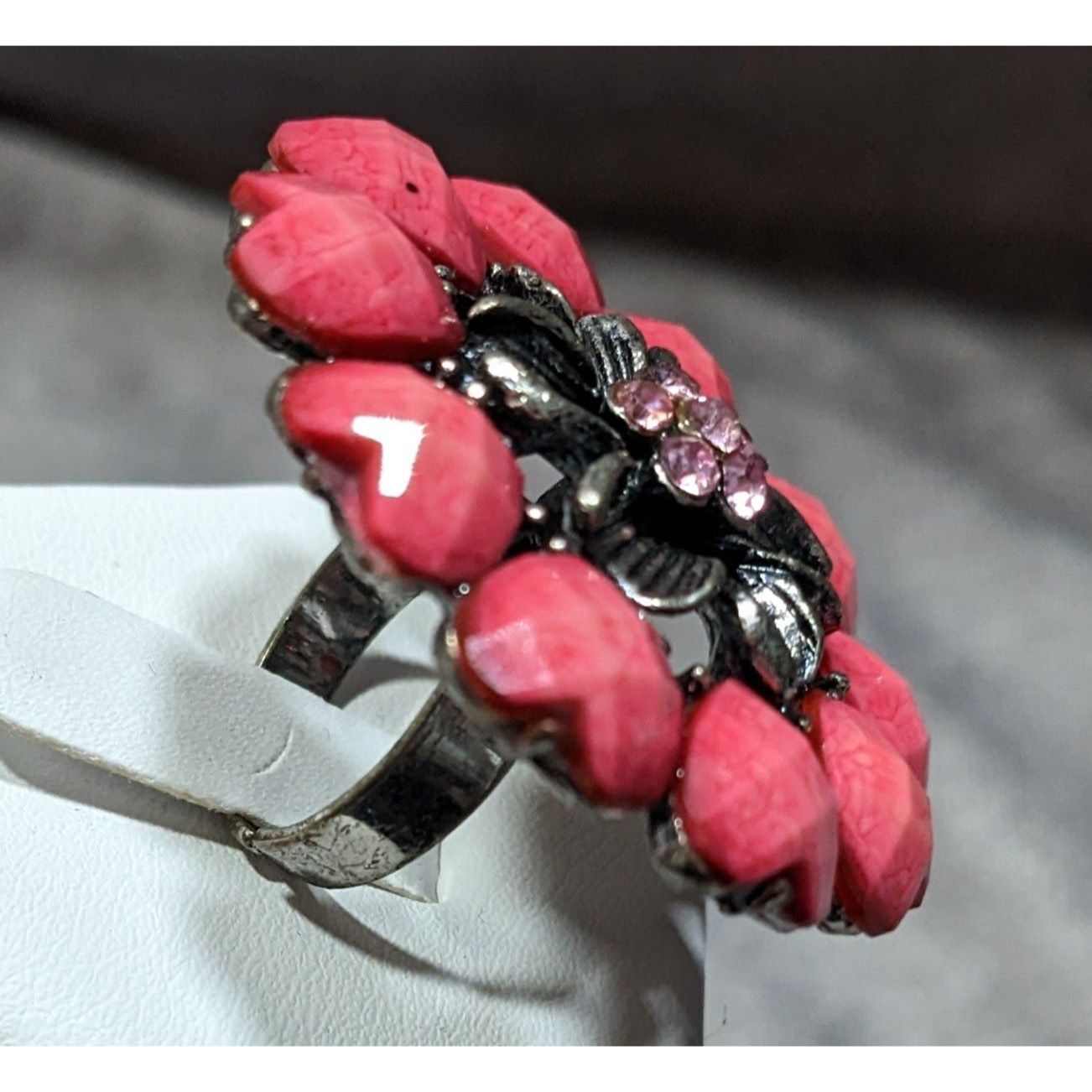 Other Coquette Floral Heart Pink And Silver Tone Adjustable Ring S Size ONE SIZE - 7 Thumbnail