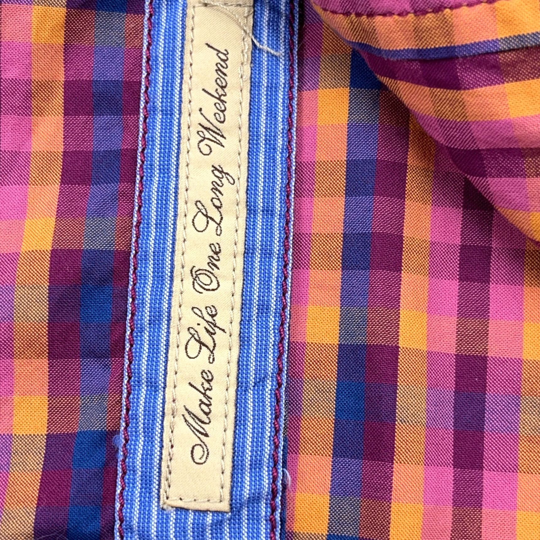 Tommy Bahama Tommy Bahama Shirt Men Large Pink Purple Button Up Plaid Poplin Dress Cotton Size 42R - 5 Thumbnail
