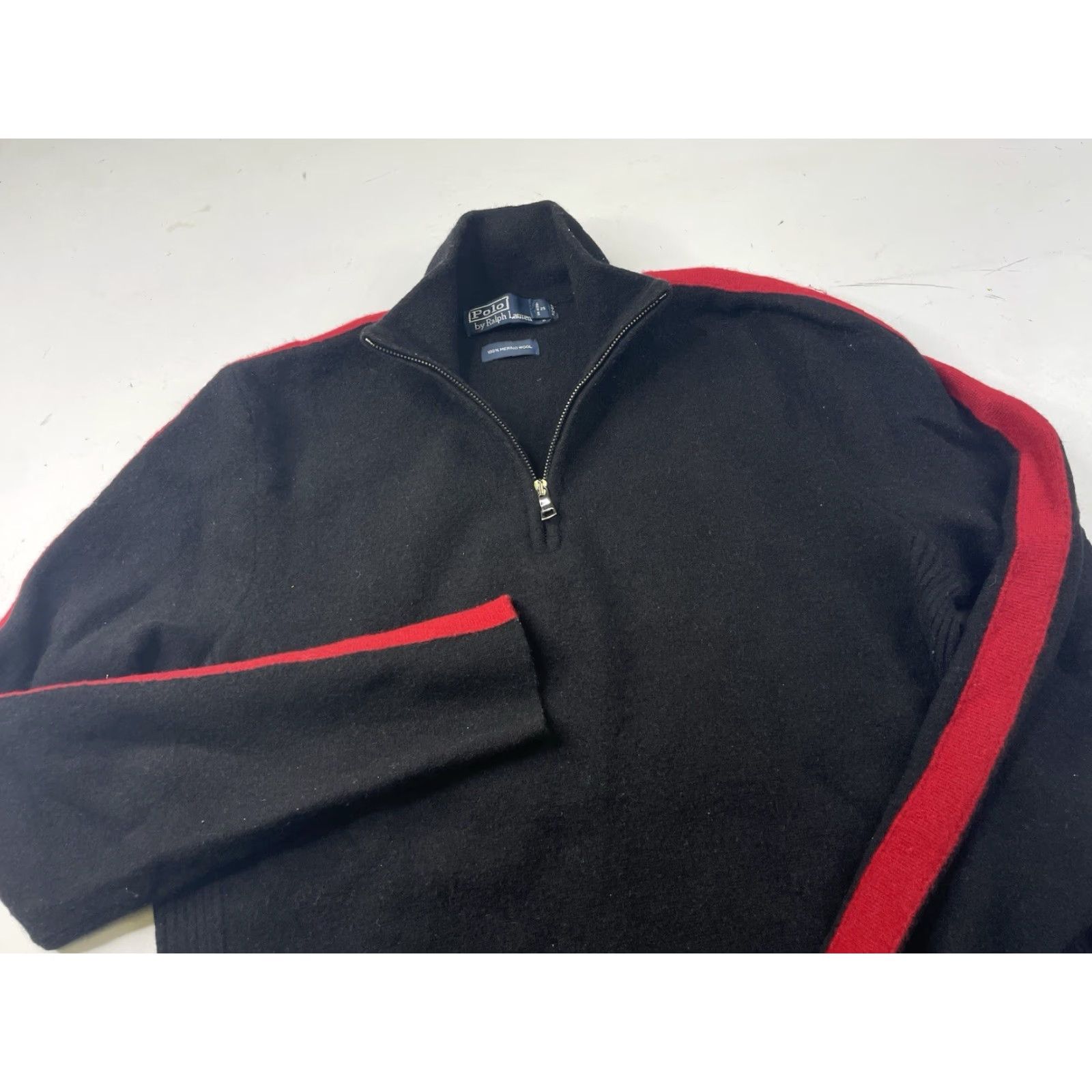 Polo Ralph Lauren Polo Ralph Lauren Sweater 1/4 Zip Black Wool Merino Men's XL Knit Jersey Logo Collared Long Sleeve Modern Size US XL / EU 56 / 4 - 2 Thumbnail
